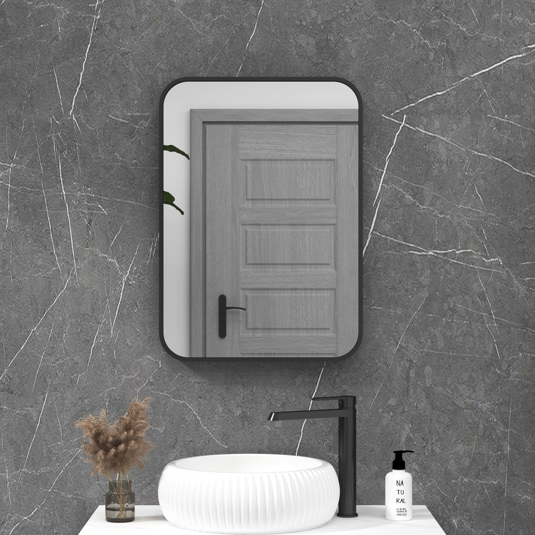 Elmore Matt Black Framed Bathroom Mirror Rectangular Minimalist Design