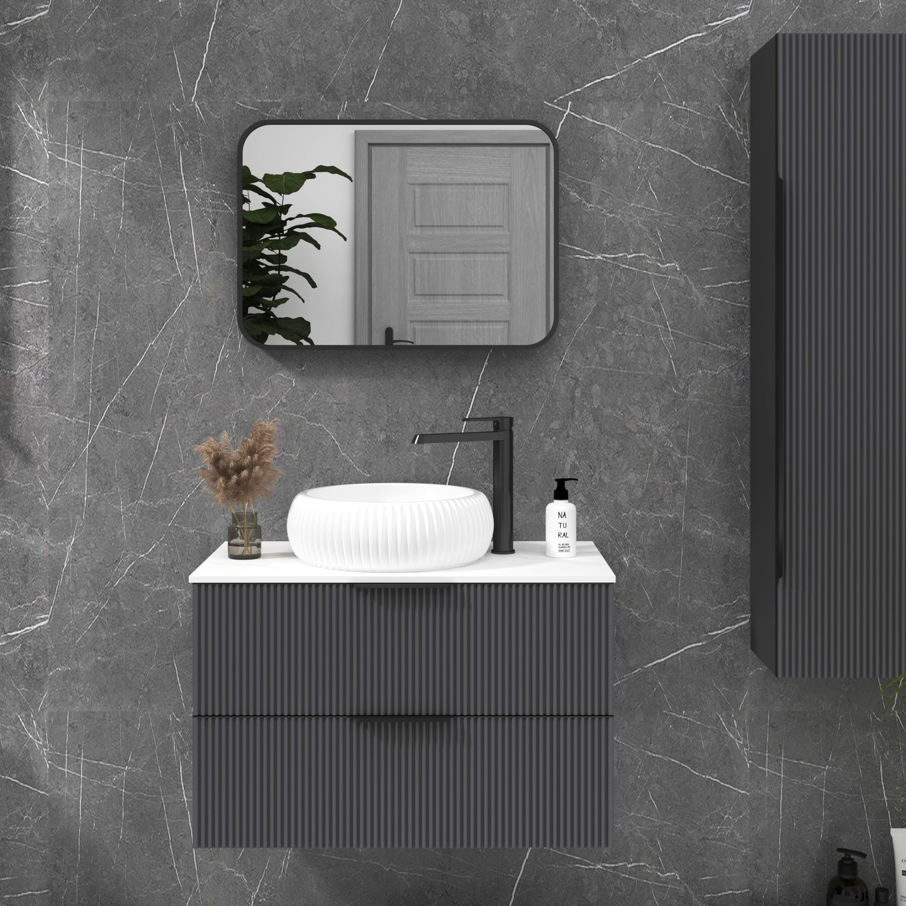 Elmore Matt Black Framed Bathroom Mirror Rectangular Minimalist Design