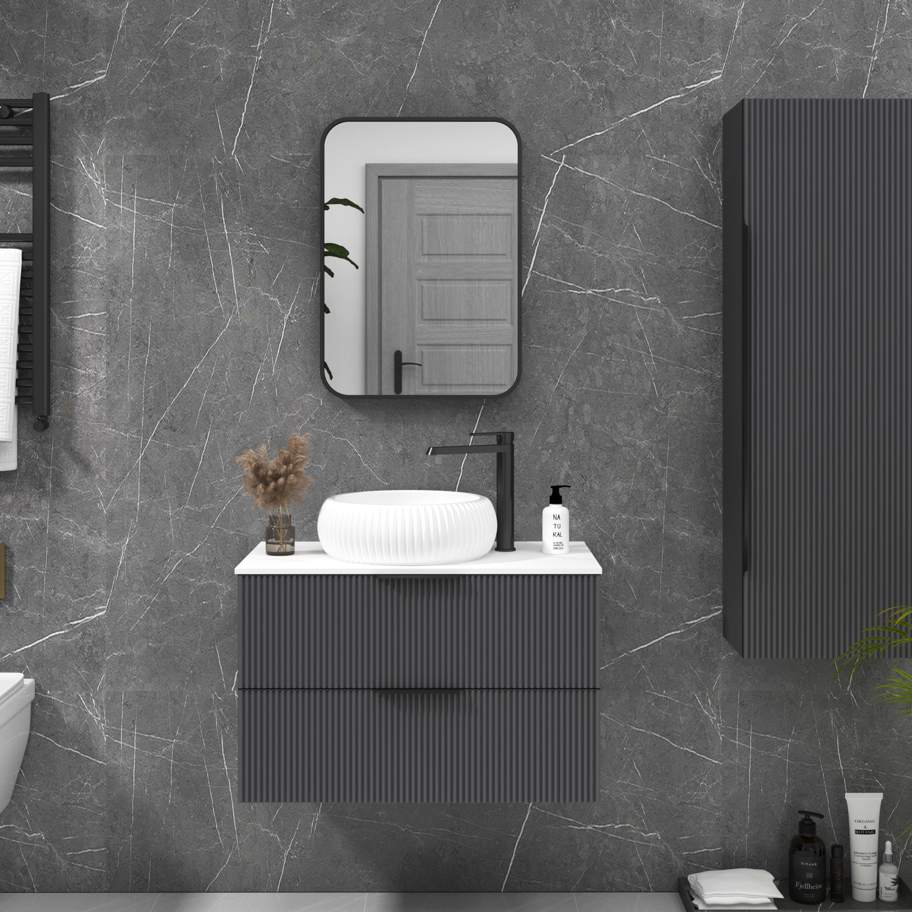 Elmore Matt Black Framed Bathroom Mirror Rectangular Minimalist Design