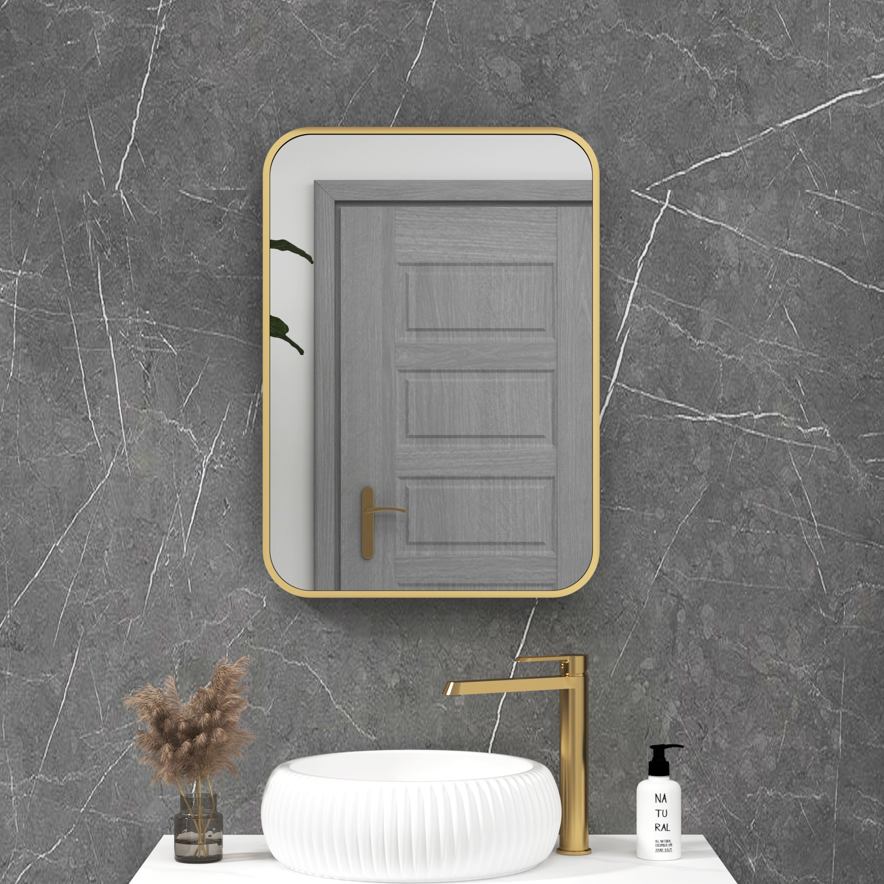 Elmore 500 x 700mm Brushed Brass Framed Bathroom Mirror Rectangular Minimalist Design