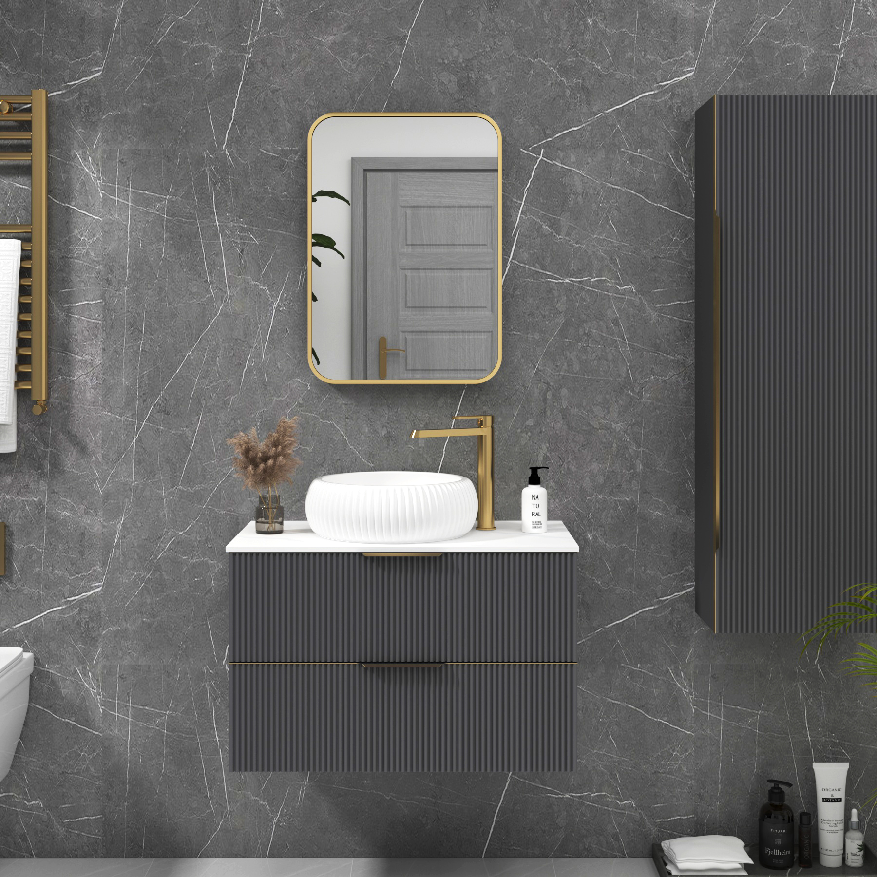 Elmore Brushed Brass Framed Bathroom Mirror Rectangular Minimalist Design