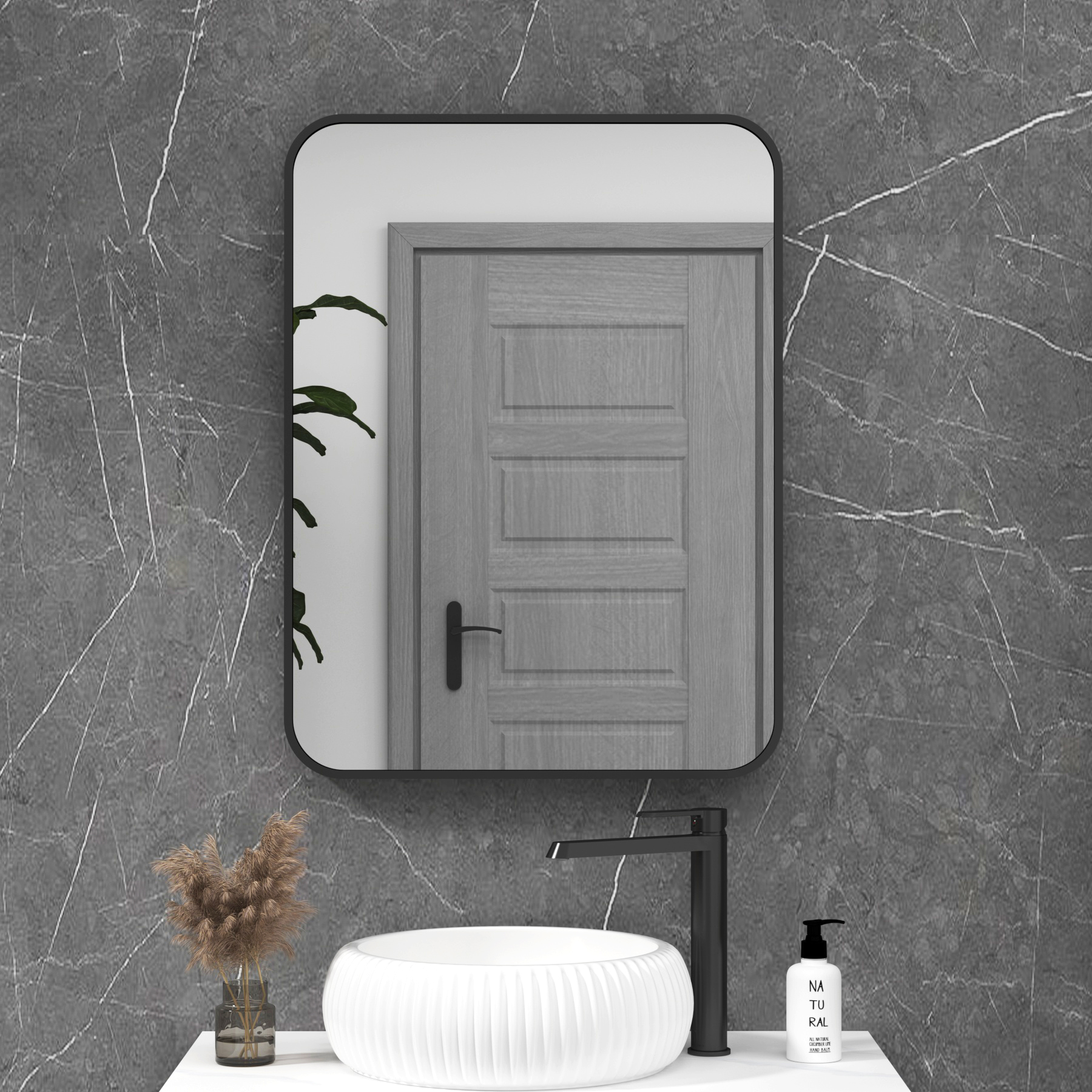 Elmore Matt Black Framed Bathroom Mirror Rectangular Minimalist Design
