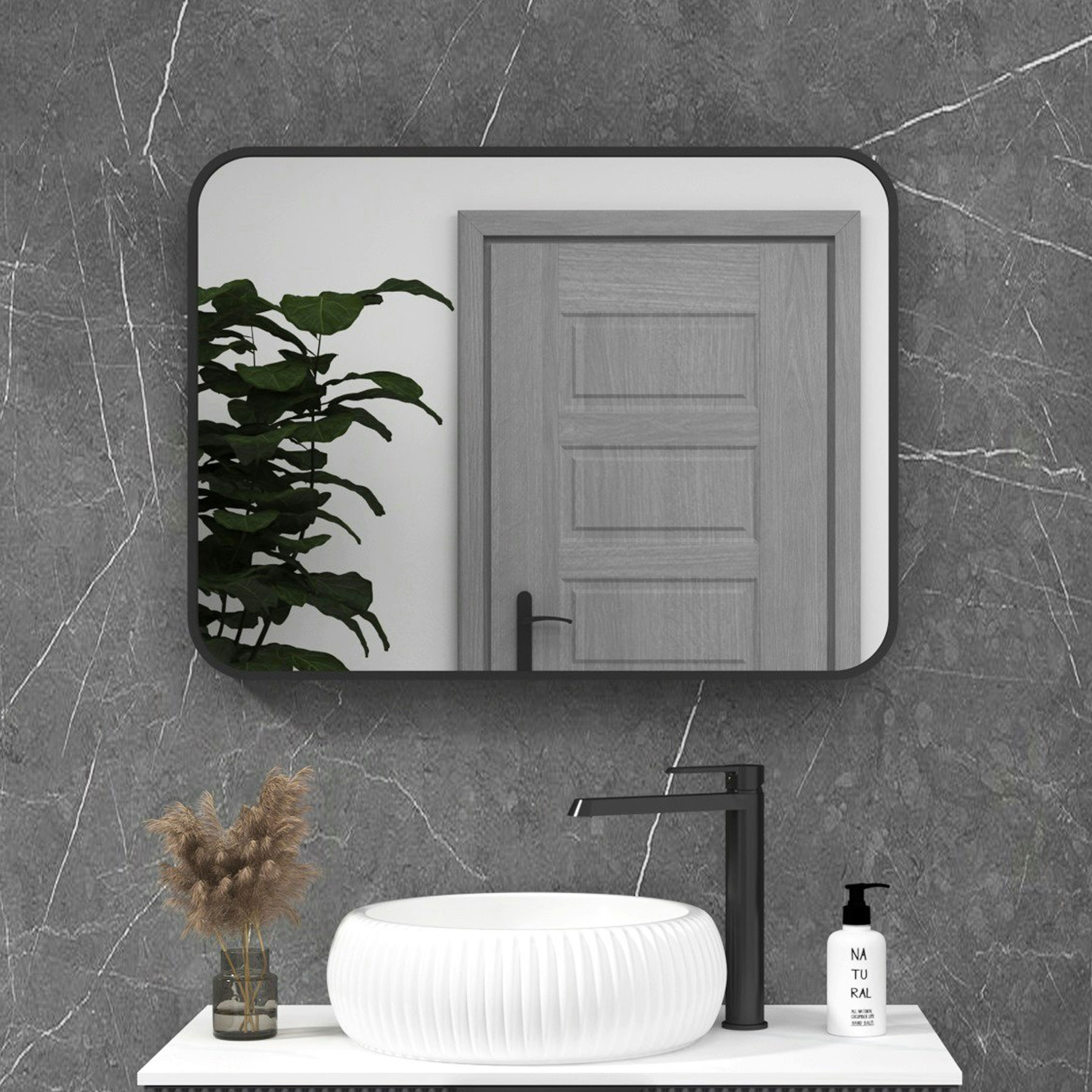 Elmore Matt Black Framed Bathroom Mirror Rectangular Minimalist Design