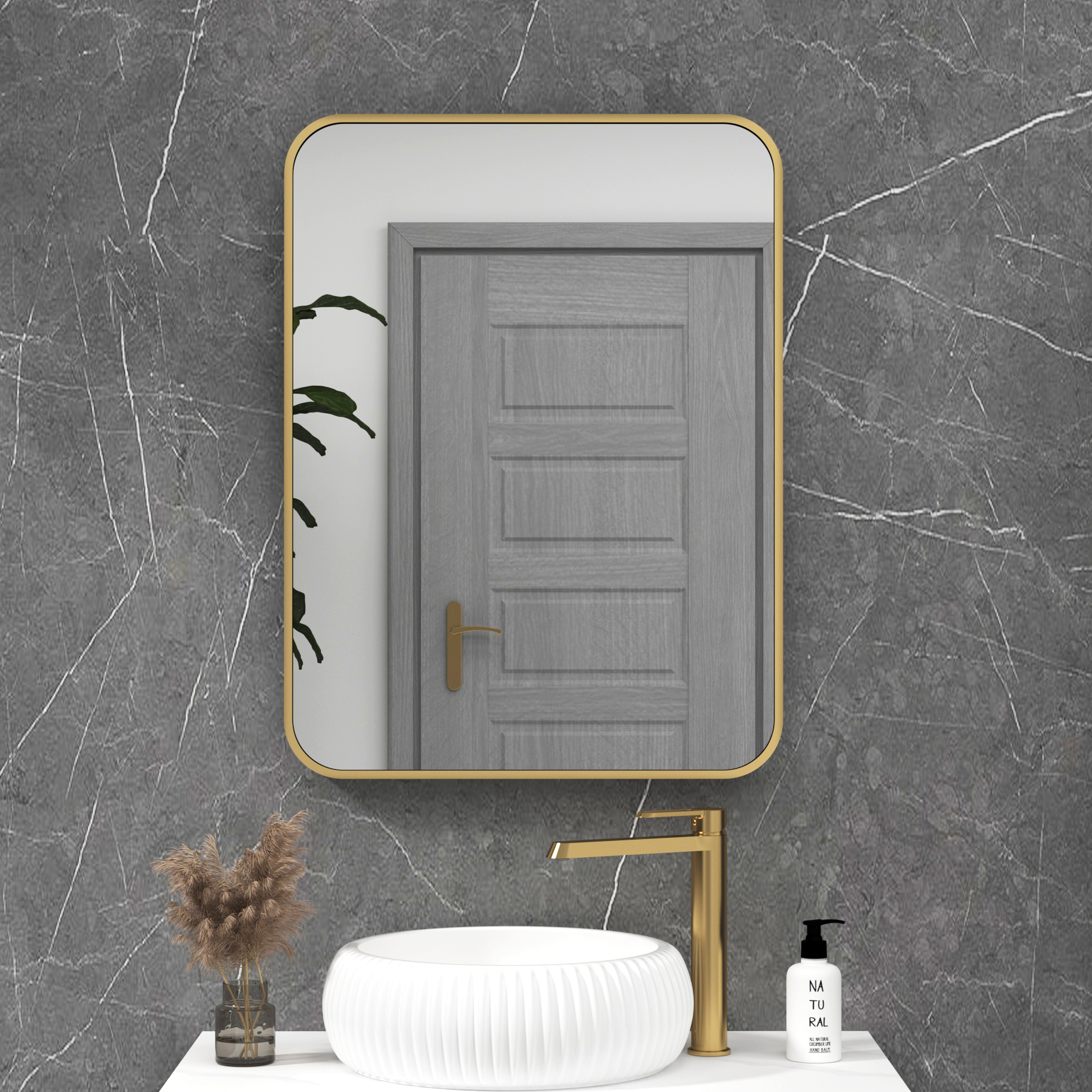 Elmore Brushed Brass Framed Bathroom Mirror Rectangular Minimalist Design