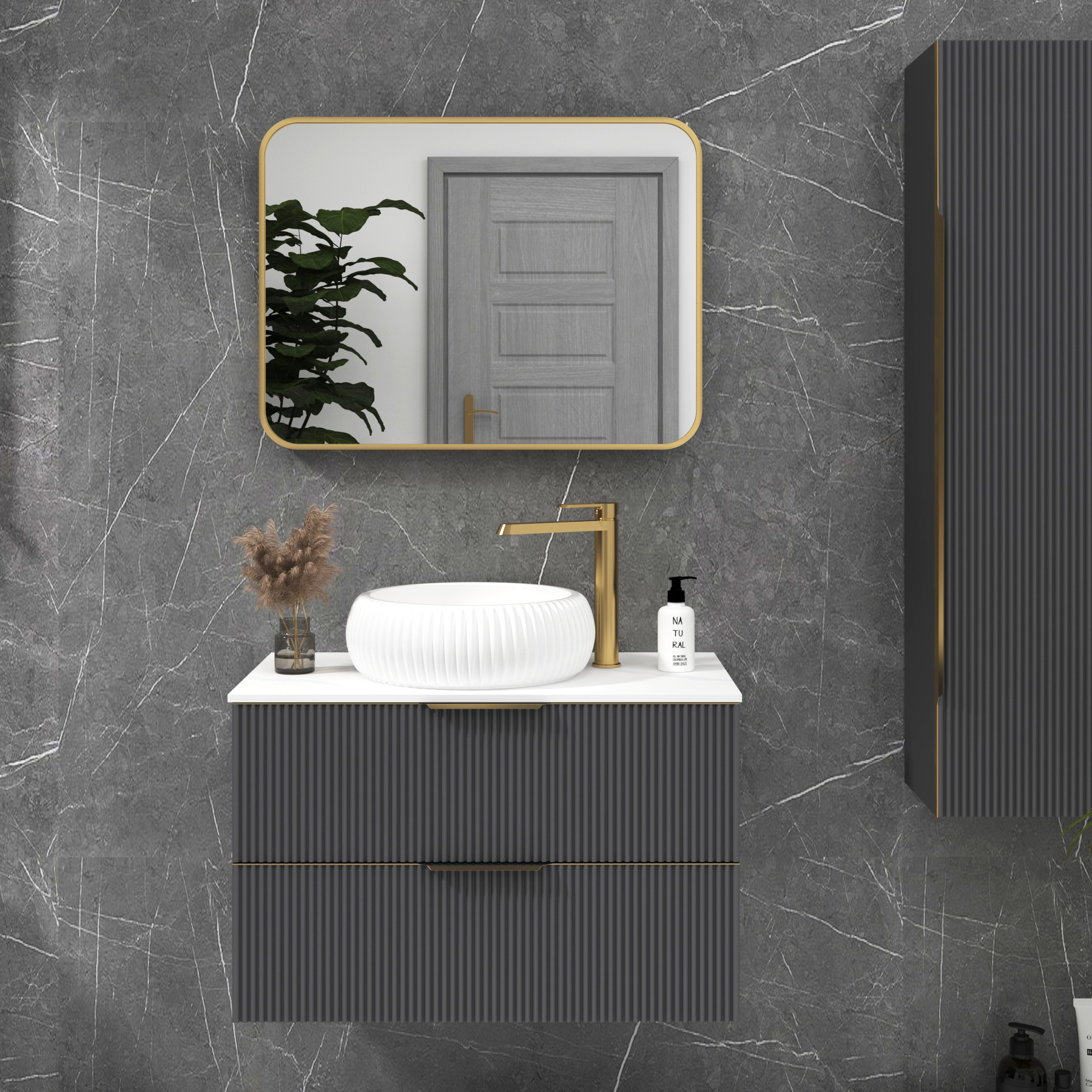 Elmore Brushed Brass Framed Bathroom Mirror Rectangular Minimalist Design