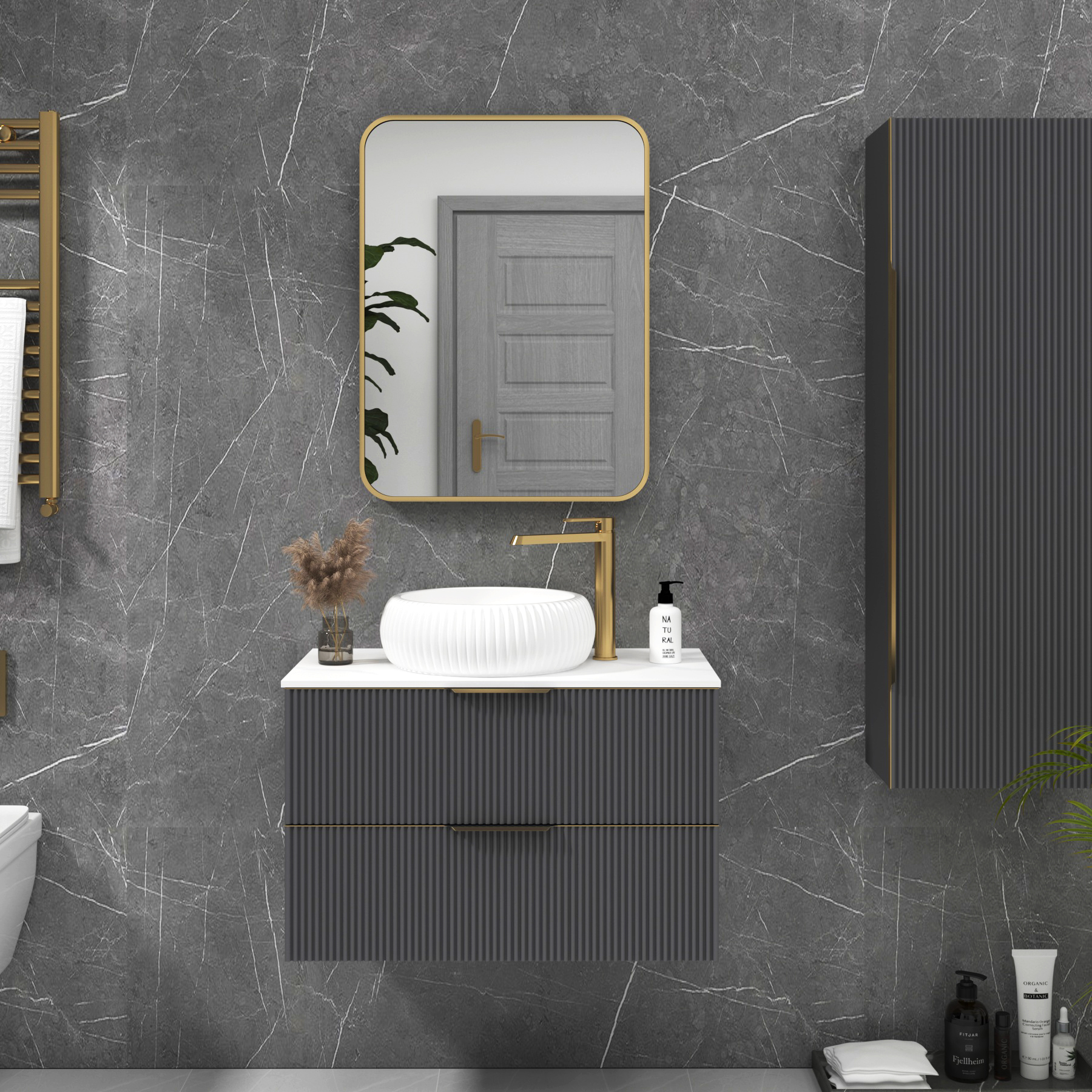 Elmore Brushed Brass Framed Bathroom Mirror Rectangular Minimalist Design