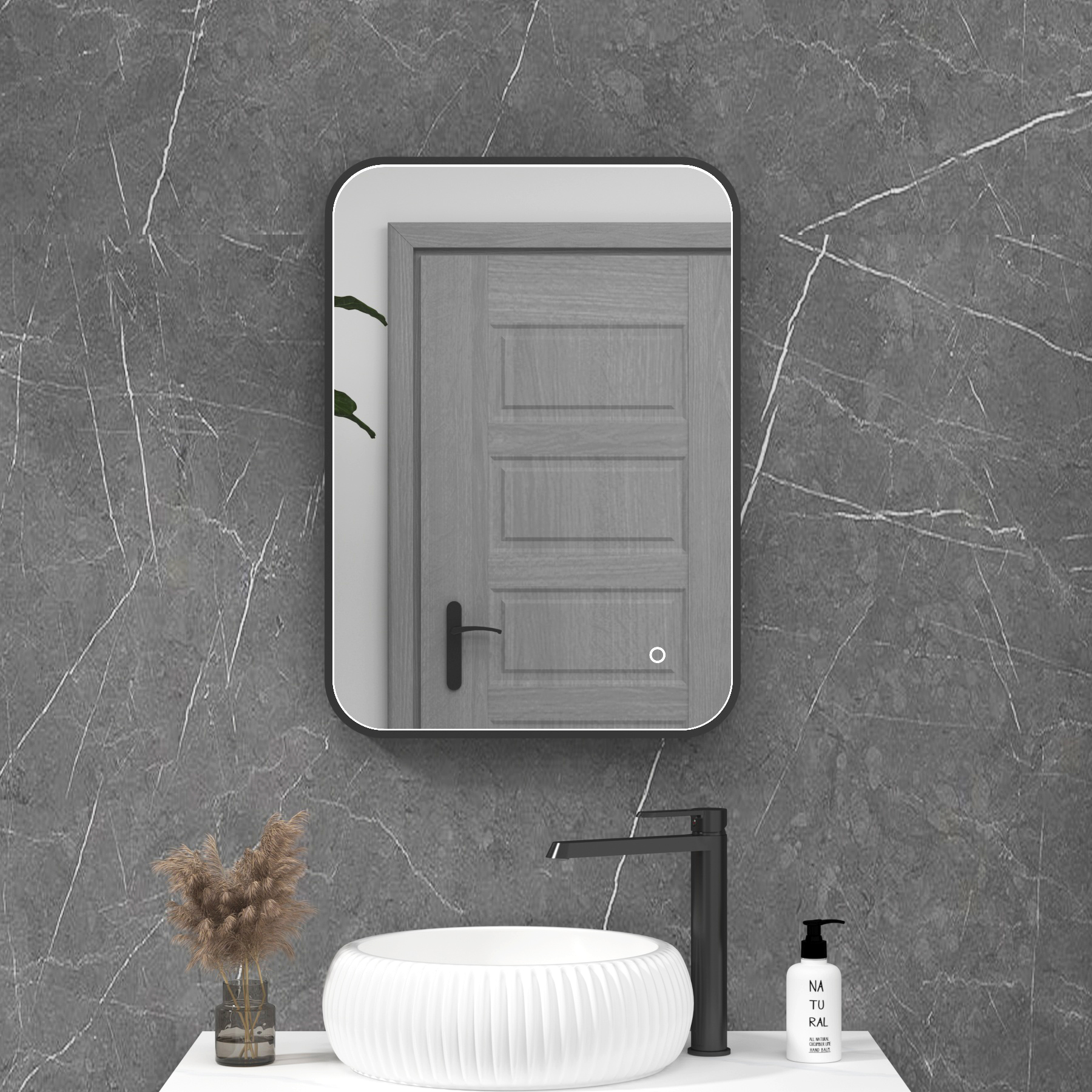Luxor 500 x 700mm Matt Black Framed Rectangular Mirror Within Frame LED, Touch Sensor & Demister Pad