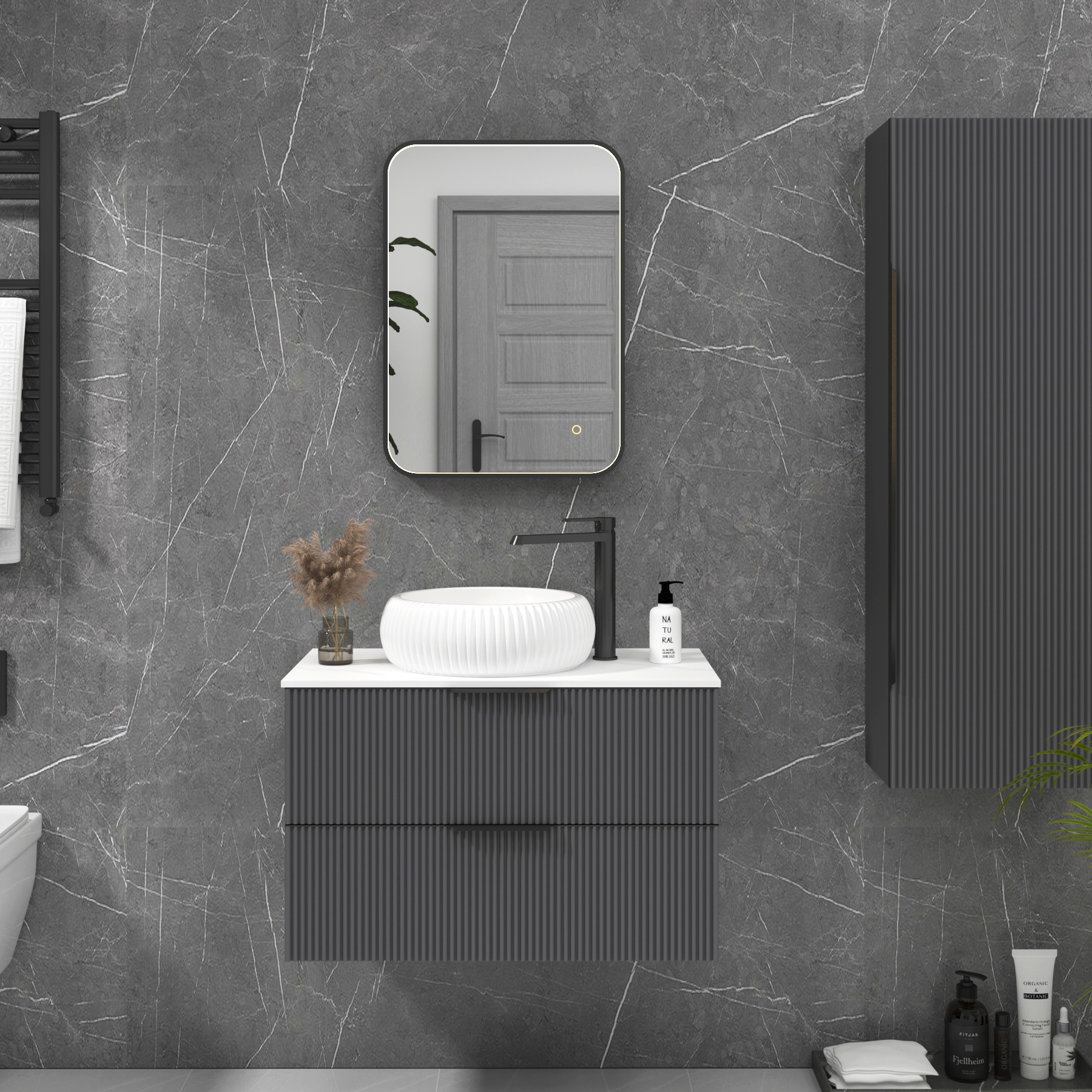 Luxor 500 x 700mm Matt Black Framed Rectangular Mirror Within Frame LED, Touch Sensor & Demister Pad