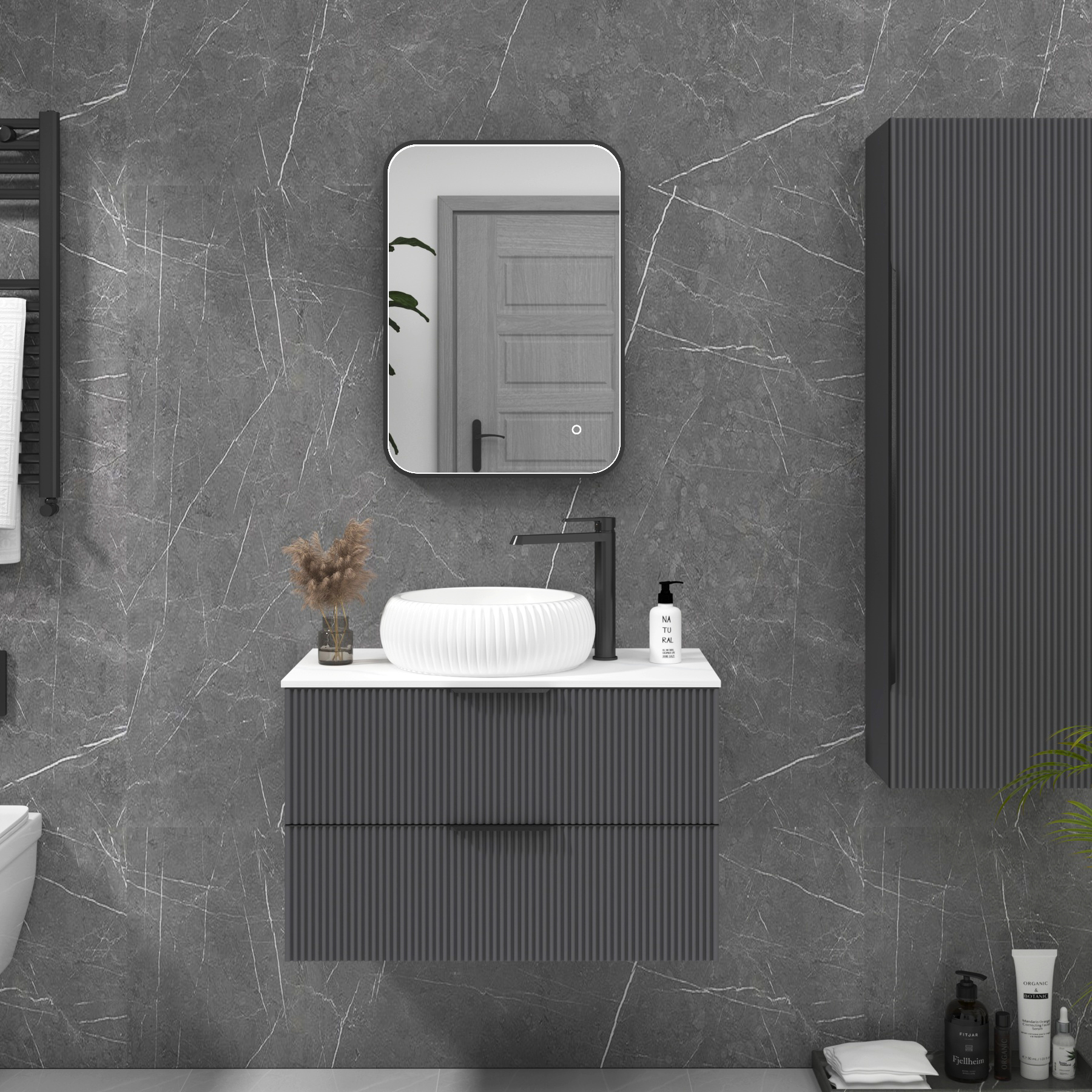 Luxor 500 x 700mm Matt Black Framed Rectangular Mirror Within Frame LED, Touch Sensor & Demister Pad