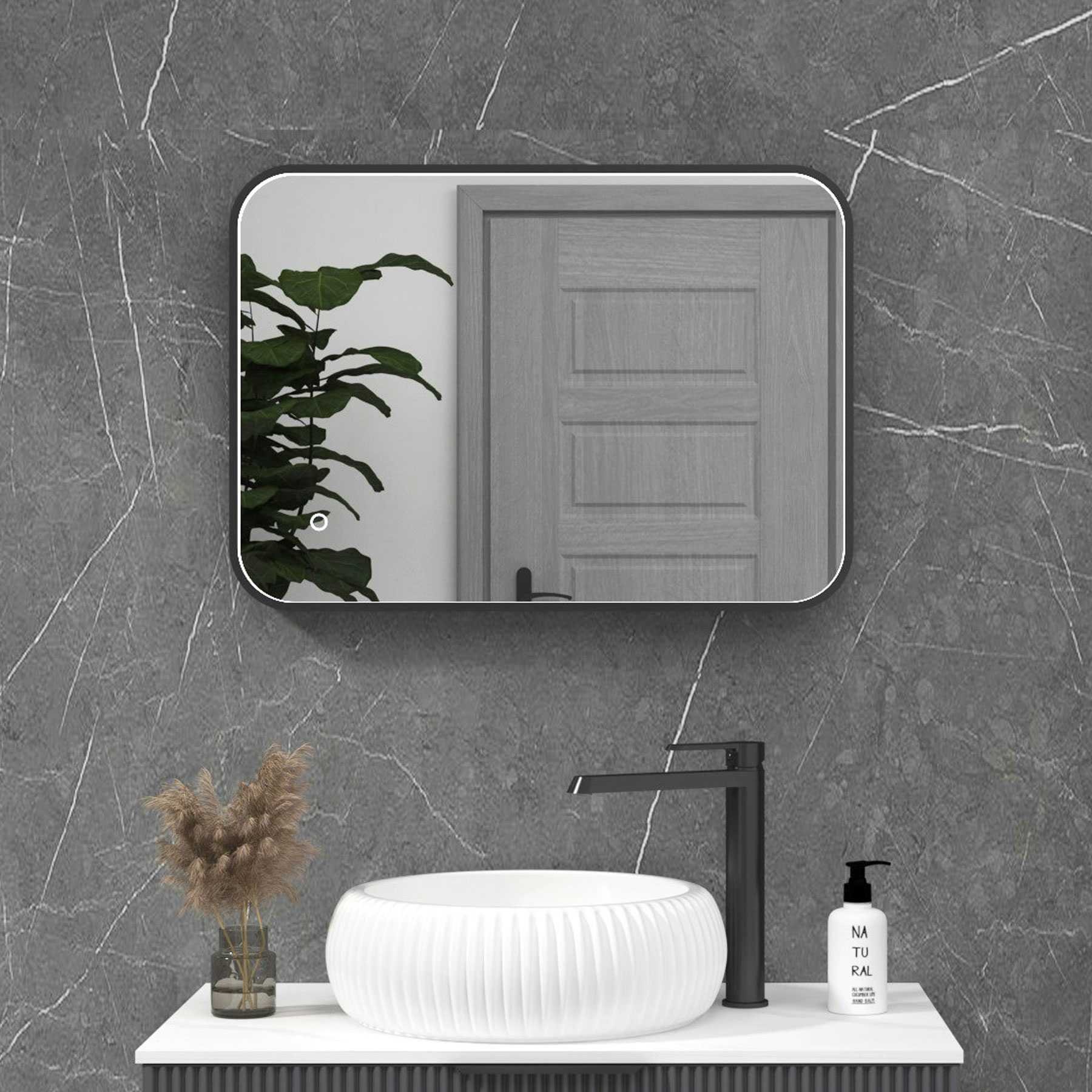Luxor 500 x 700mm Matt Black Framed Rectangular Mirror Within Frame LED, Touch Sensor & Demister Pad