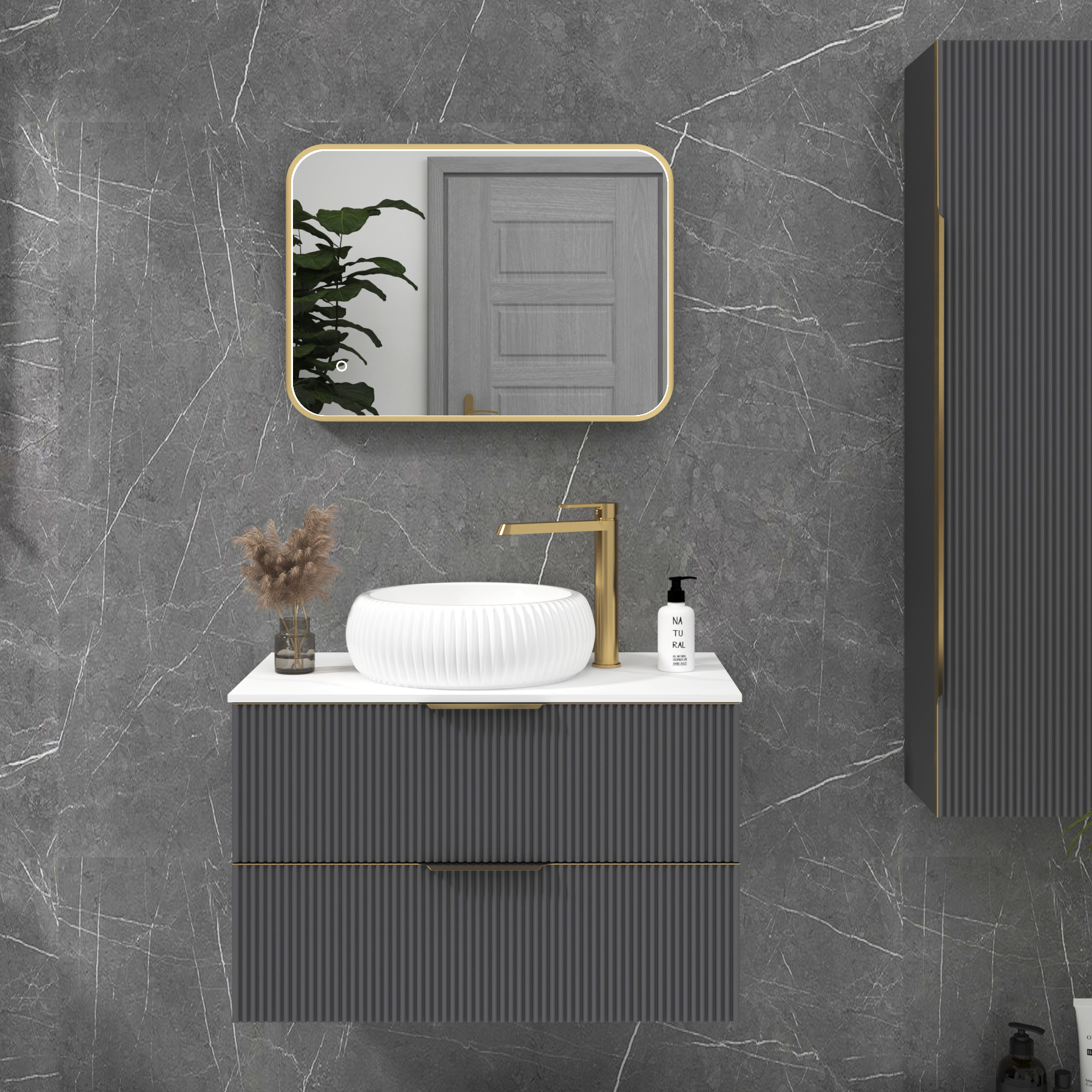 Luxor 500 x 700mm Brushed Brass Framed Rectangular Mirror Within Frame LED, Touch Sensor & Demister Pad