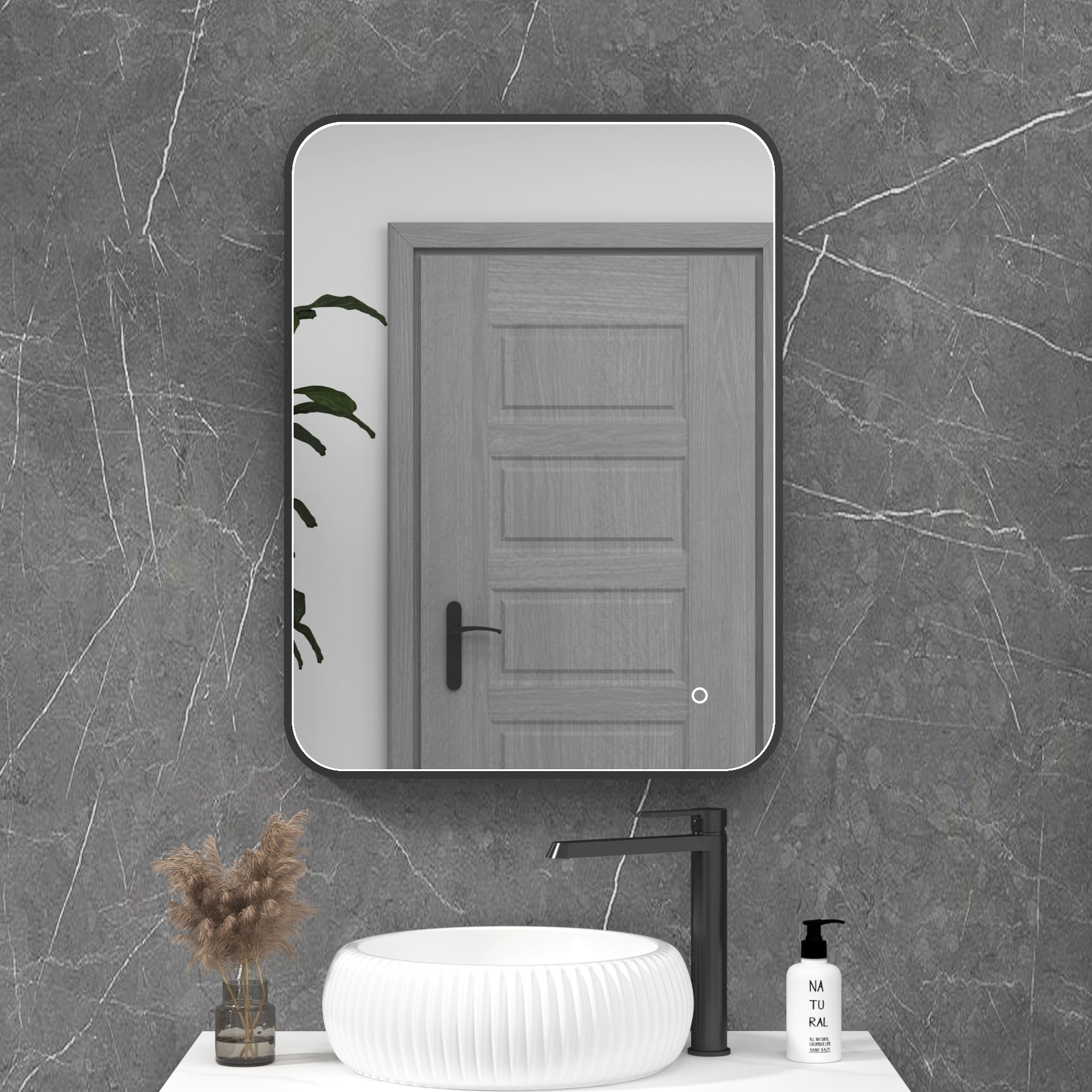Luxor 600 x 800mm Matt Black Framed Rectangular Mirror Within Frame LED, Touch Sensor & Demister Pad