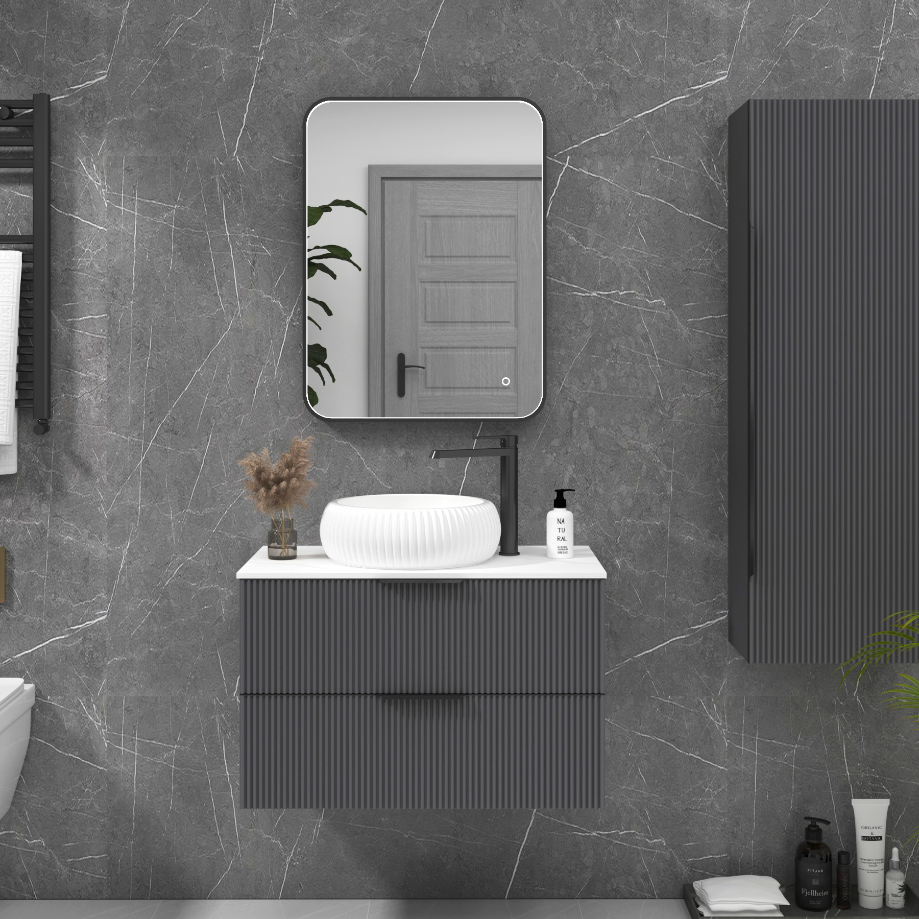 Luxor 600 x 800mm Matt Black Framed Rectangular Mirror Within Frame LED, Touch Sensor & Demister Pad