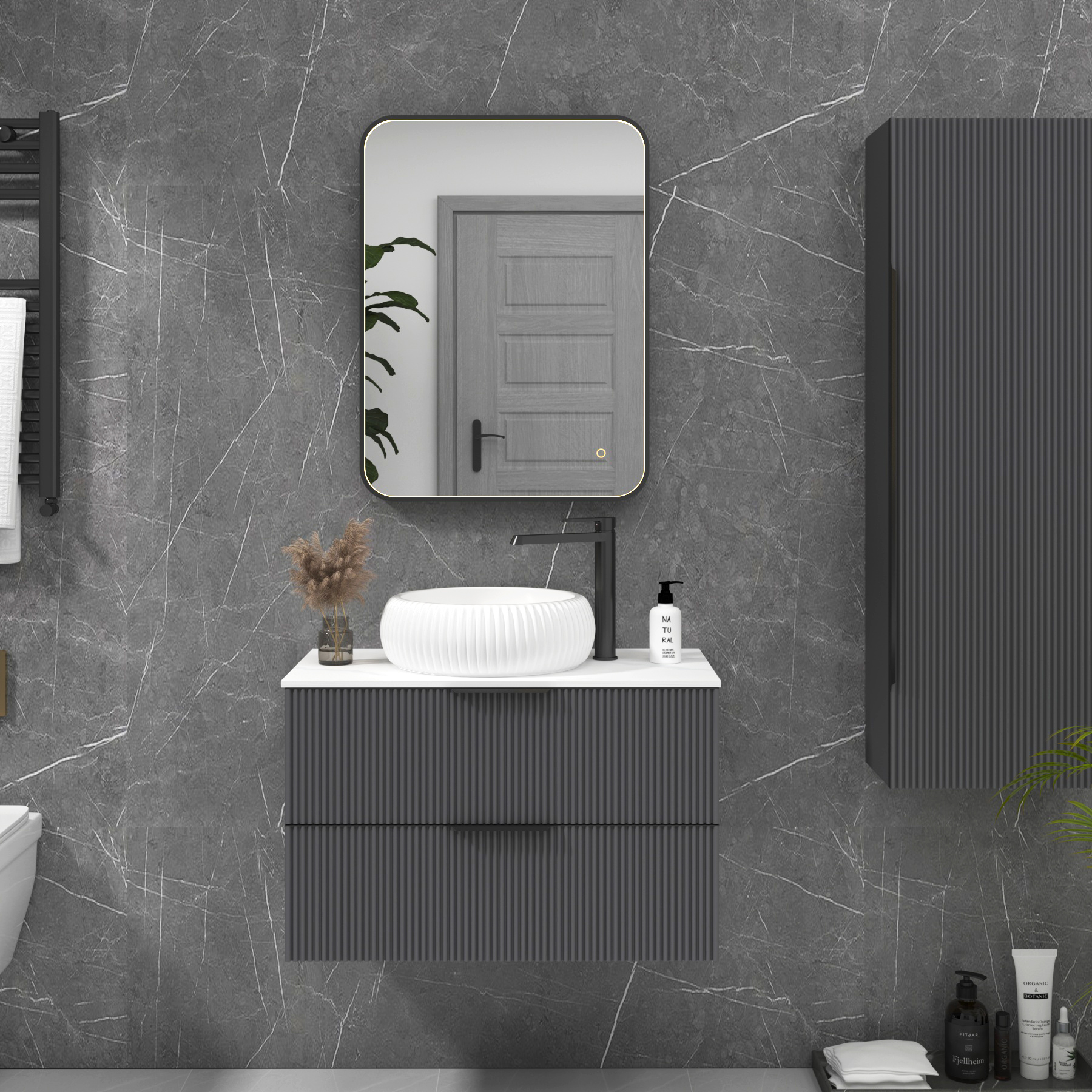 Luxor Matt Black Framed Rectangular Mirror Within Frame LED, Touch Sensor & Demister Pad