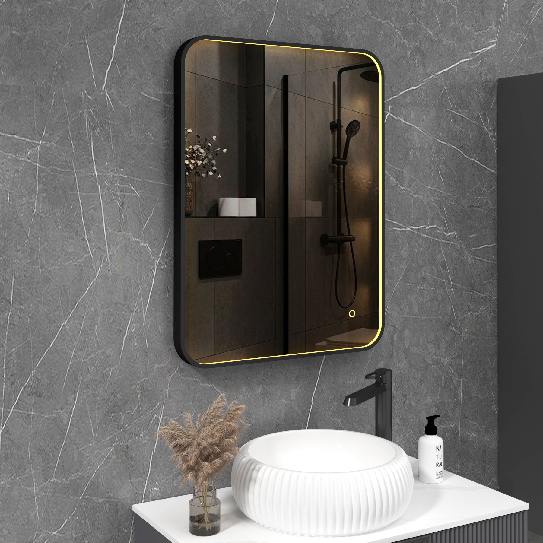Luxor Framed Rectangular Bathroom Mirror Within Frame LED, Touch Sensor & Demister Pad  - Multiple Colours & Sizes