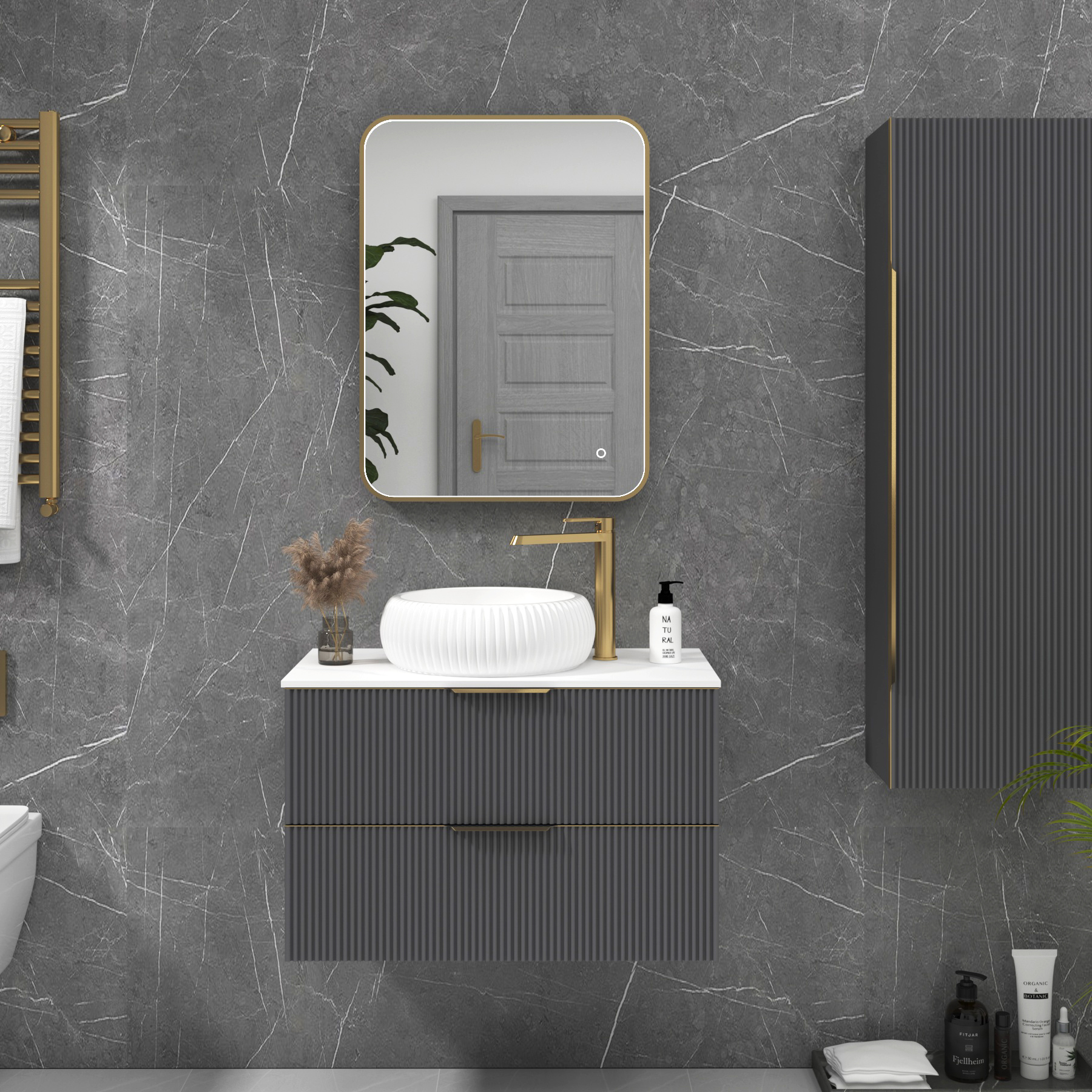 Luxor 600 x 800mm Brushed Brass Framed Rectangular Mirror Within Frame LED, Touch Sensor & Demister Pad