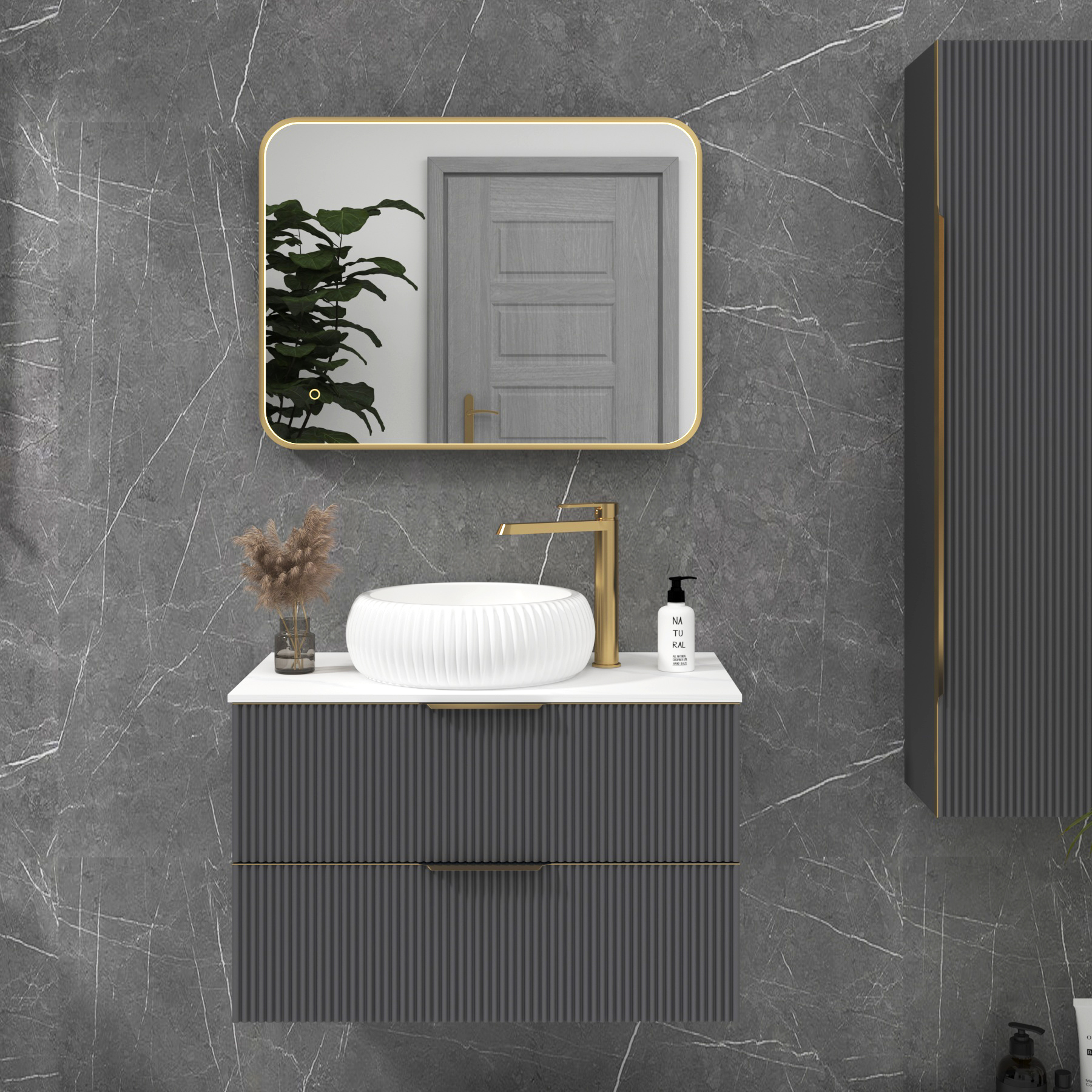 Luxor Framed Rectangular Bathroom Mirror Within Frame LED, Touch Sensor & Demister Pad  - Multiple Colours & Sizes