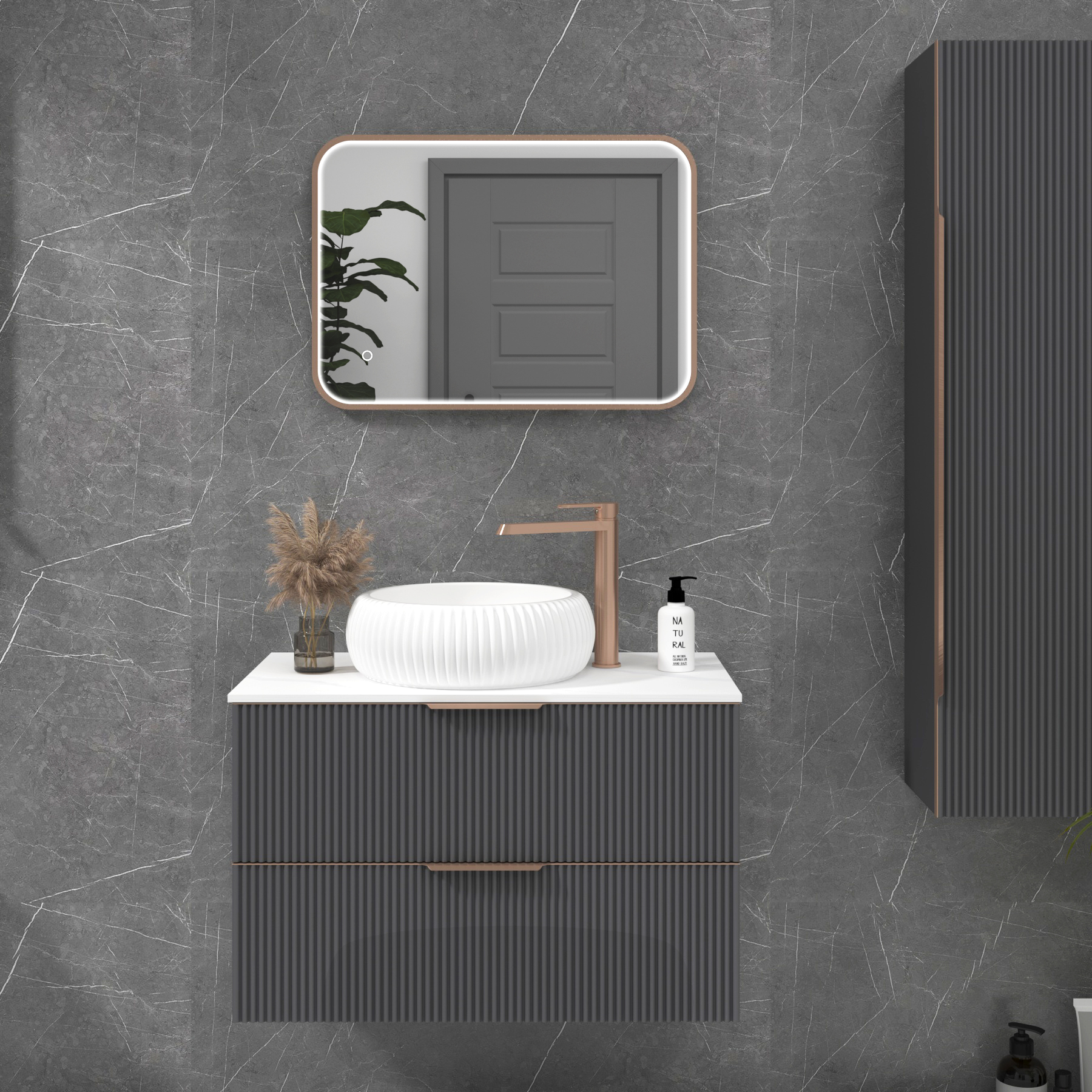 Luxor 500 x 700mm Brushed Bronze Framed Illuminated Rectangular Mirror Within Frame LED, Touch Sensor & Demister Pad