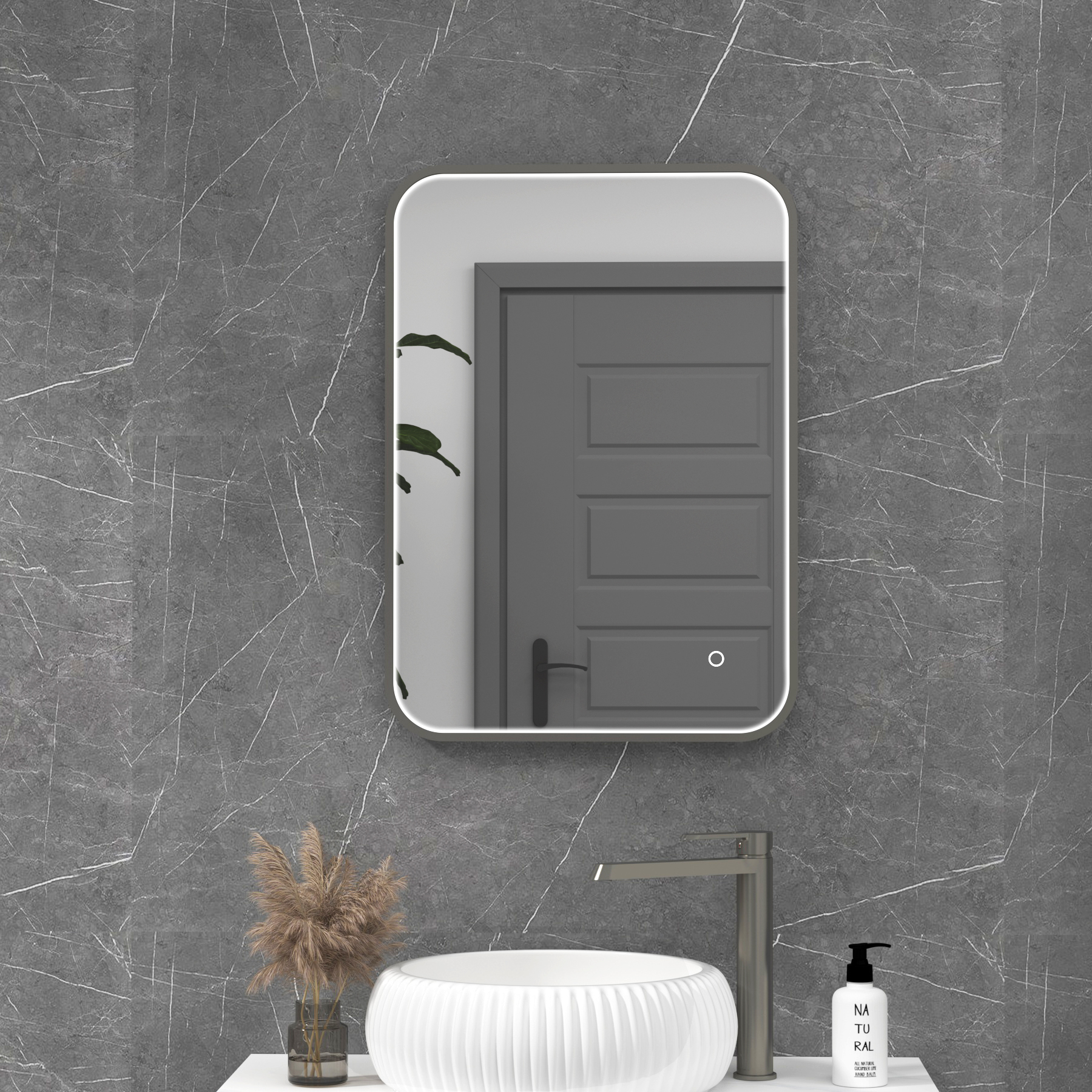 Luxor 500 x 700mm Gun Metal Grey Framed Rectangular Mirror Within Frame LED, Touch Sensor & Demister Pad