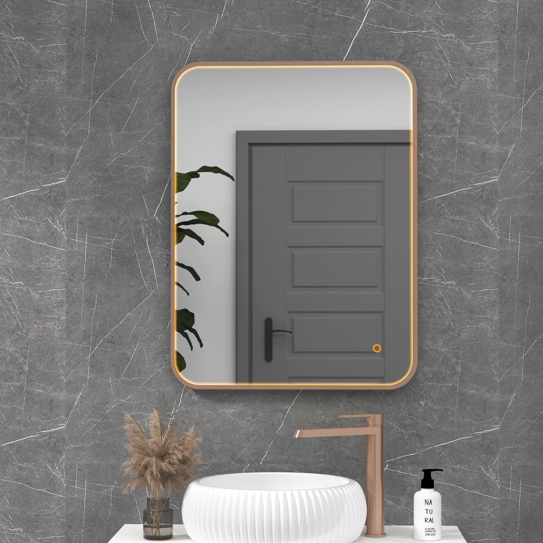 Luxor 600 x 800mm Brushed Bronze Framed Illuminated Rectangular Mirror Within Frame LED, Touch Sensor & Demister Pad