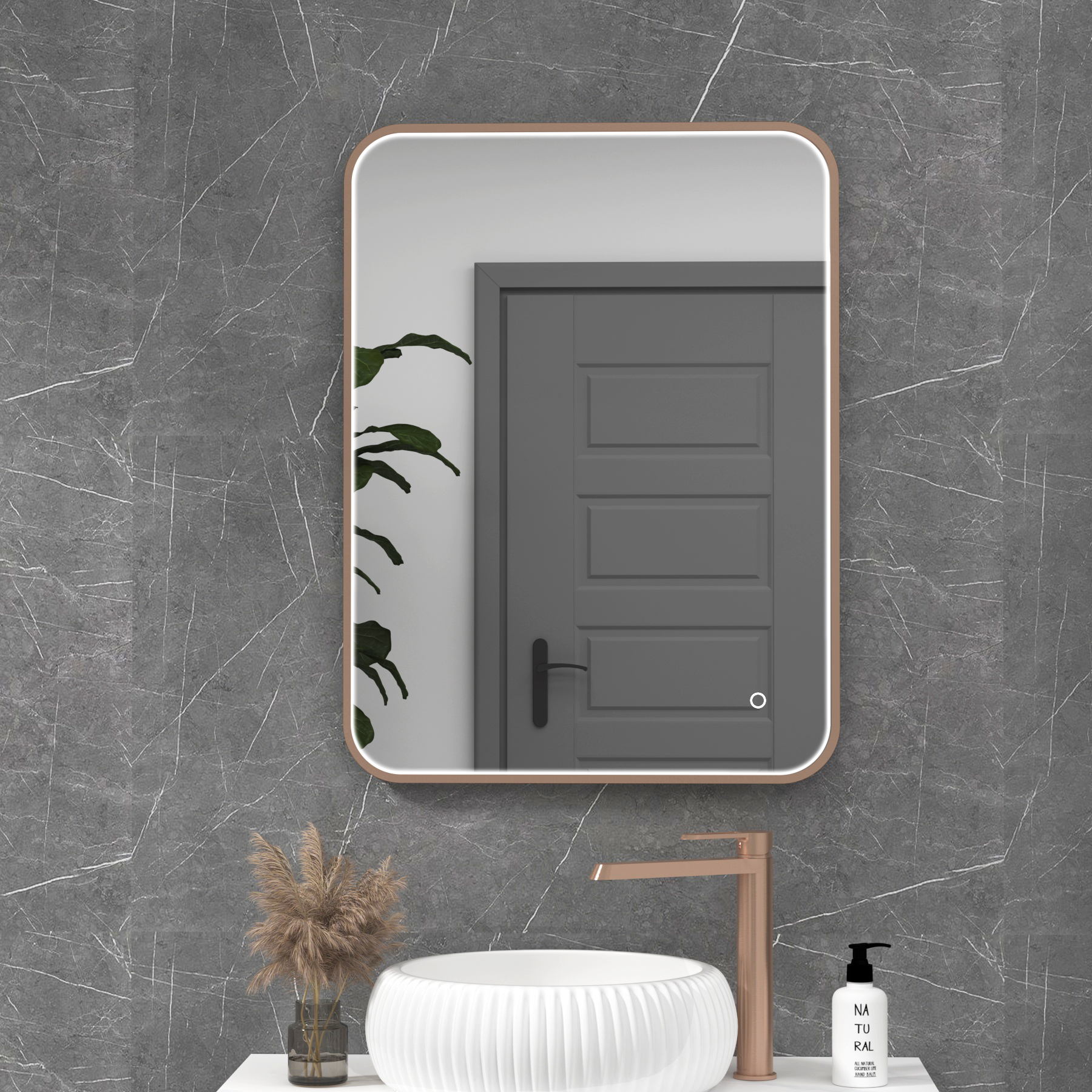 Luxor 600 x 800mm Brushed Bronze Framed Rectangular Mirror Within Frame LED, Touch Sensor & Demister Pad