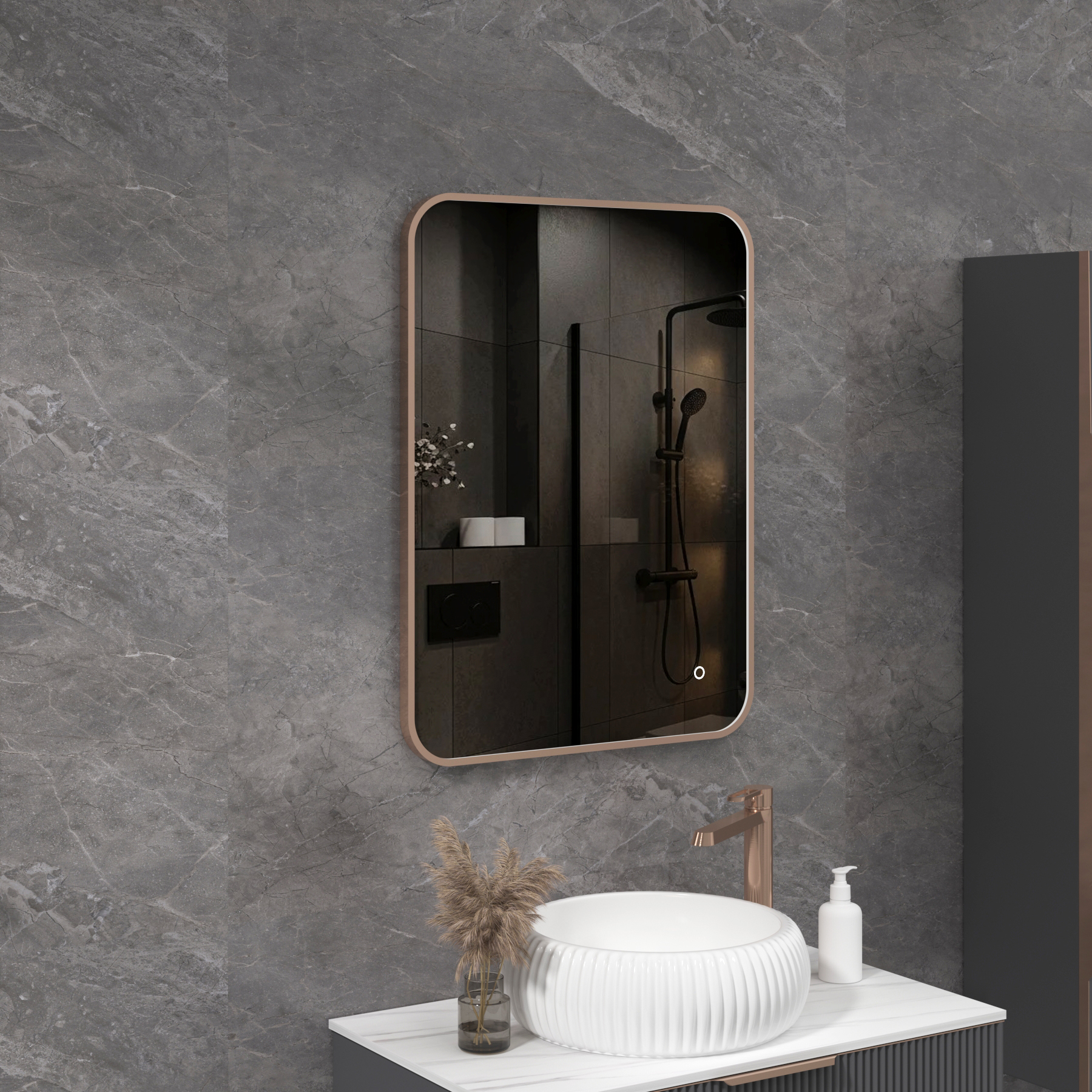 Luxor Framed Rectangular Bathroom Mirror Within Frame LED, Touch Sensor & Demister Pad  - Multiple Colours & Sizes