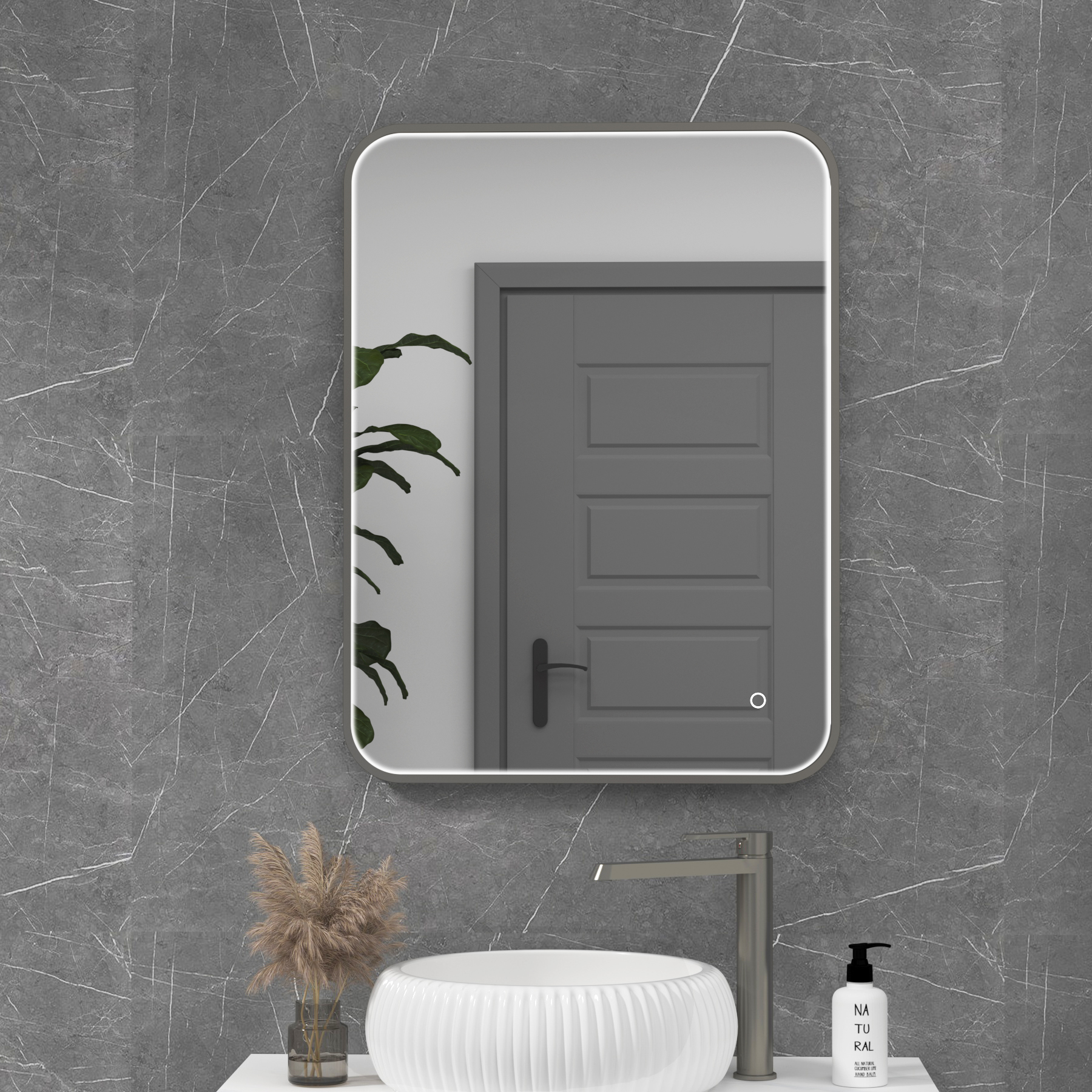 Luxor 600 x 800mm Gun Metal Grey Framed Rectangular Mirror Within Frame LED, Touch Sensor & Demister Pad