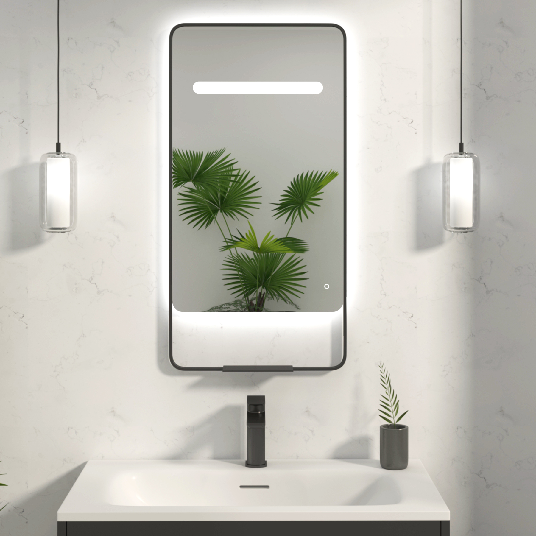 Verona 900 x 460mm Back & Front Lit LED Framed Mirror with Integrated Light Bar, Demister Pad & Touch Sensor - Multiple Colours