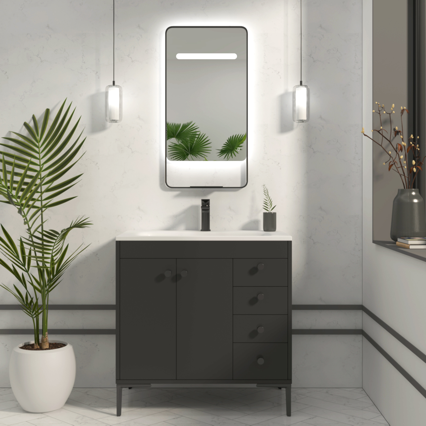 Verona 900 x 460mm Back & Front Lit LED Framed Mirror with Integrated Light Bar, Demister Pad & Touch Sensor - Multiple Colours