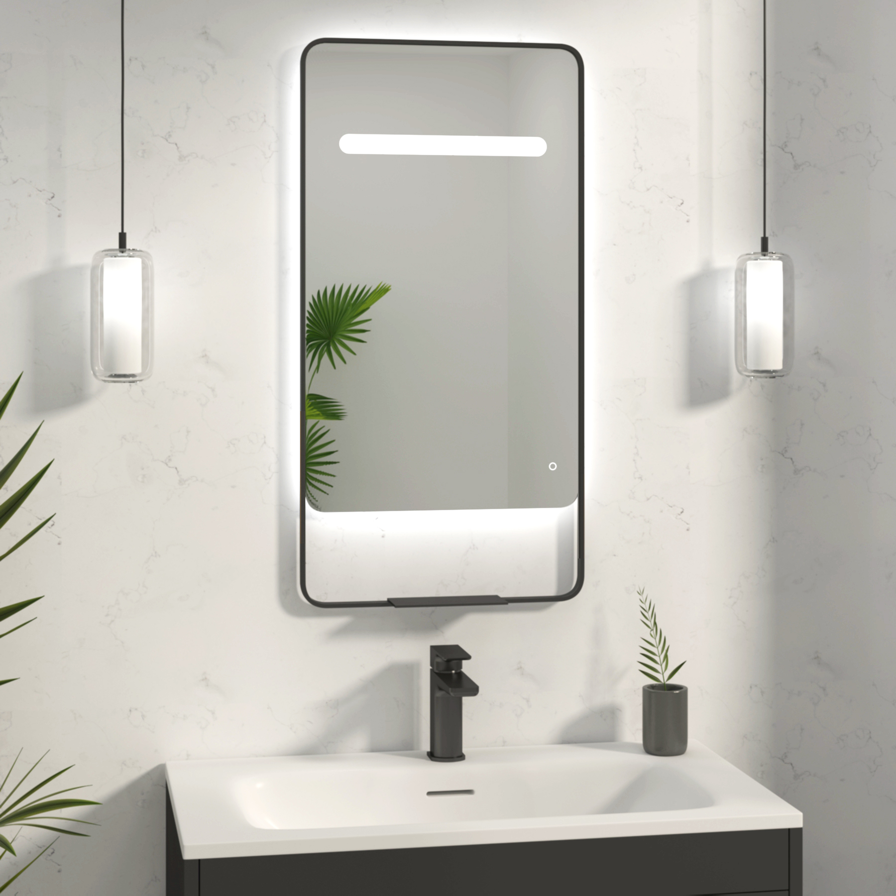 Verona 900 x 460mm Back & Front Lit LED Framed Mirror with Integrated Light Bar, Demister Pad & Touch Sensor - Multiple Colours