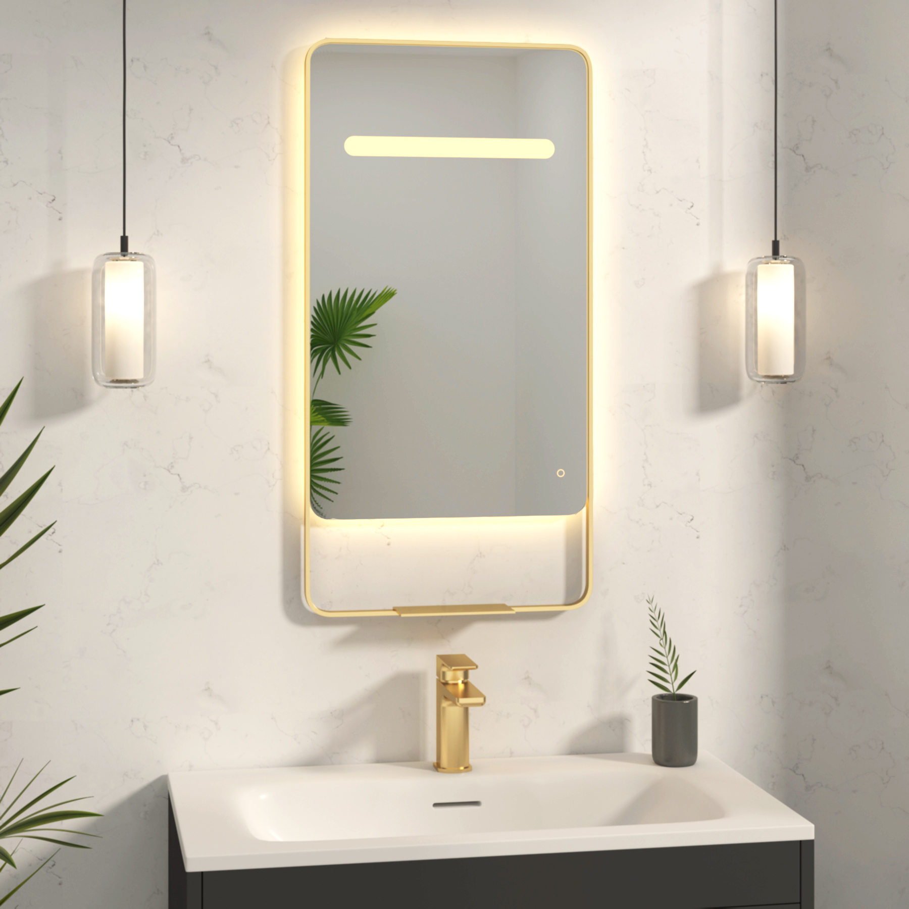 Verona 900 x 460mm Back & Front Lit LED Framed Mirror with Integrated Light Bar, Demister Pad & Touch Sensor - Multiple Colours