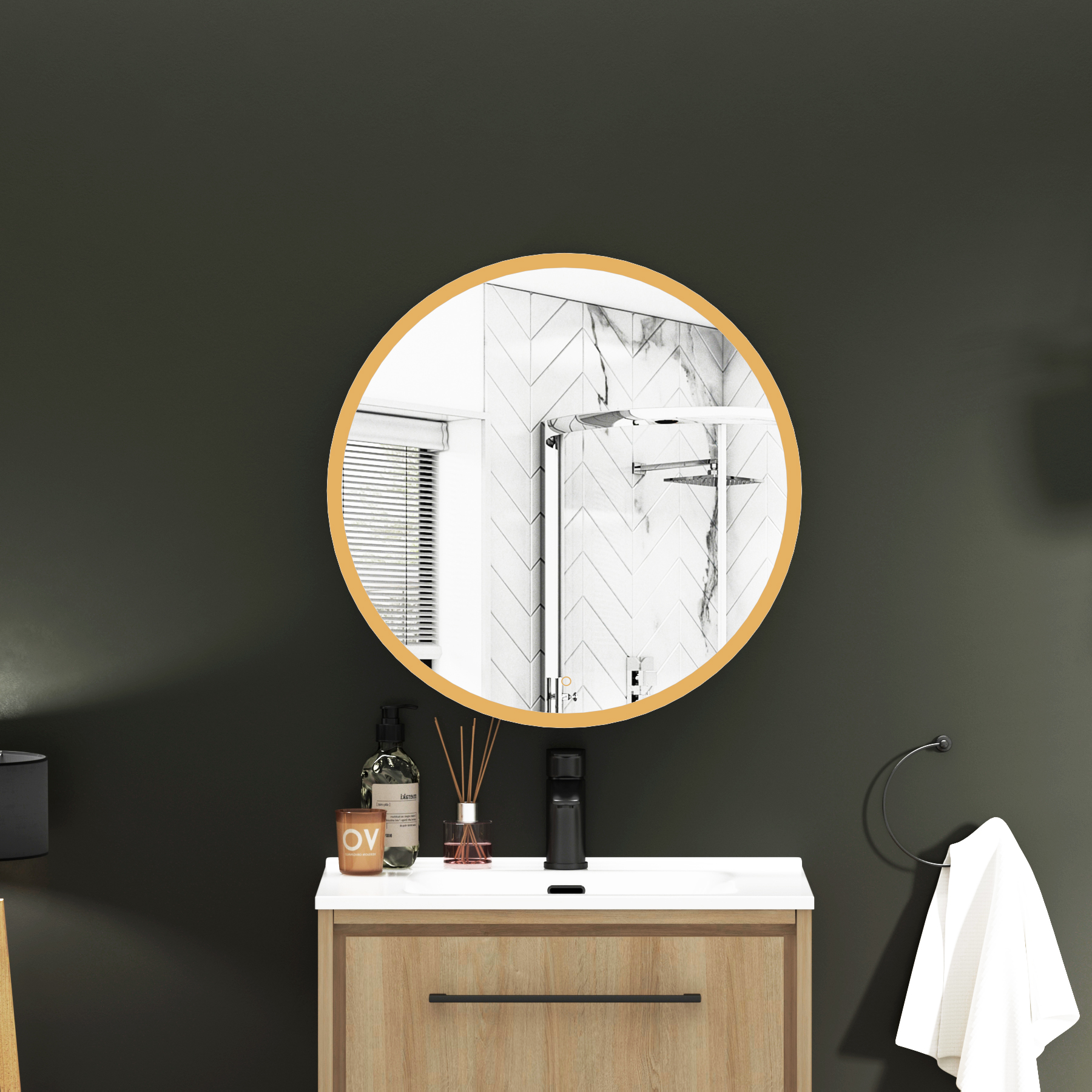 Avenza Frontlit Framed LED Cabinet Illuminated Round Mirror with Demister Pad & Touch Sensor