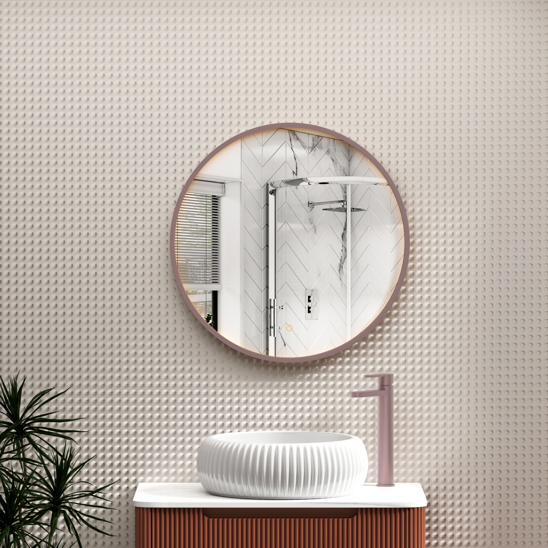Luxor 600 x 600mm Brushed Bronze Round Framed Mirror Within Frame LED, Touch Sensor & Demister Pad