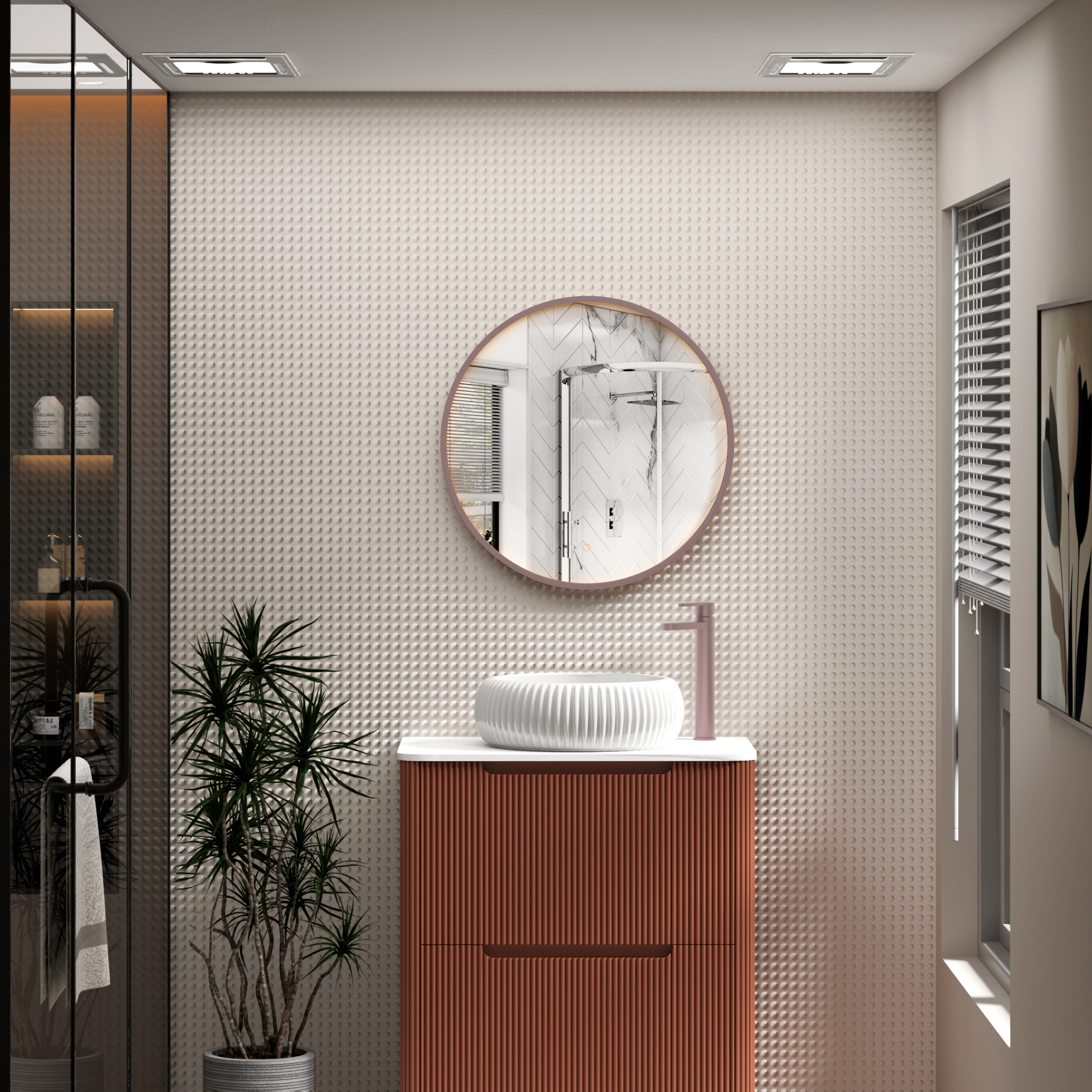 Luxor 600 x 600mm Brushed Bronze Round Framed Mirror Within Frame LED, Touch Sensor & Demister Pad