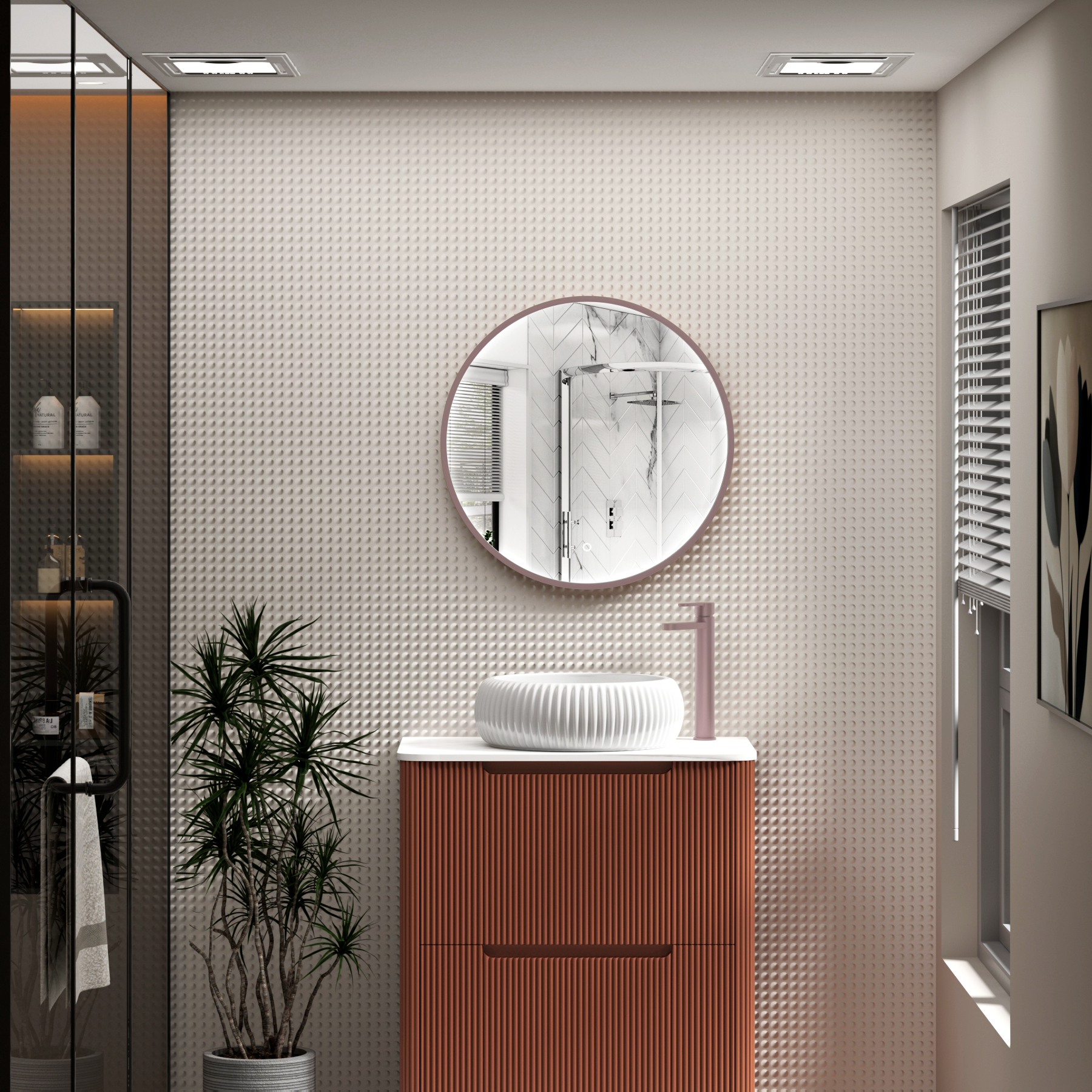 Luxor 600 x 600mm Brushed Bronze Round Framed Mirror Within Frame LED, Touch Sensor & Demister Pad