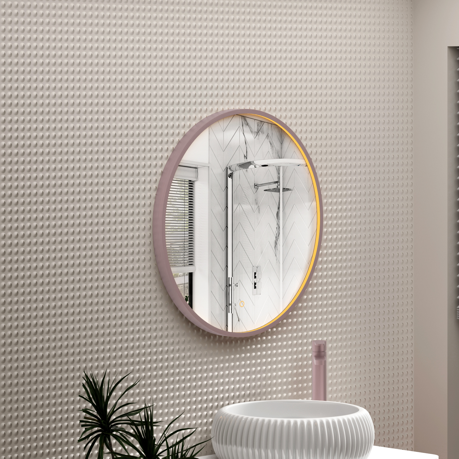 Luxor 600 x 600mm Brushed Bronze Round Framed Mirror Within Frame LED, Touch Sensor & Demister Pad