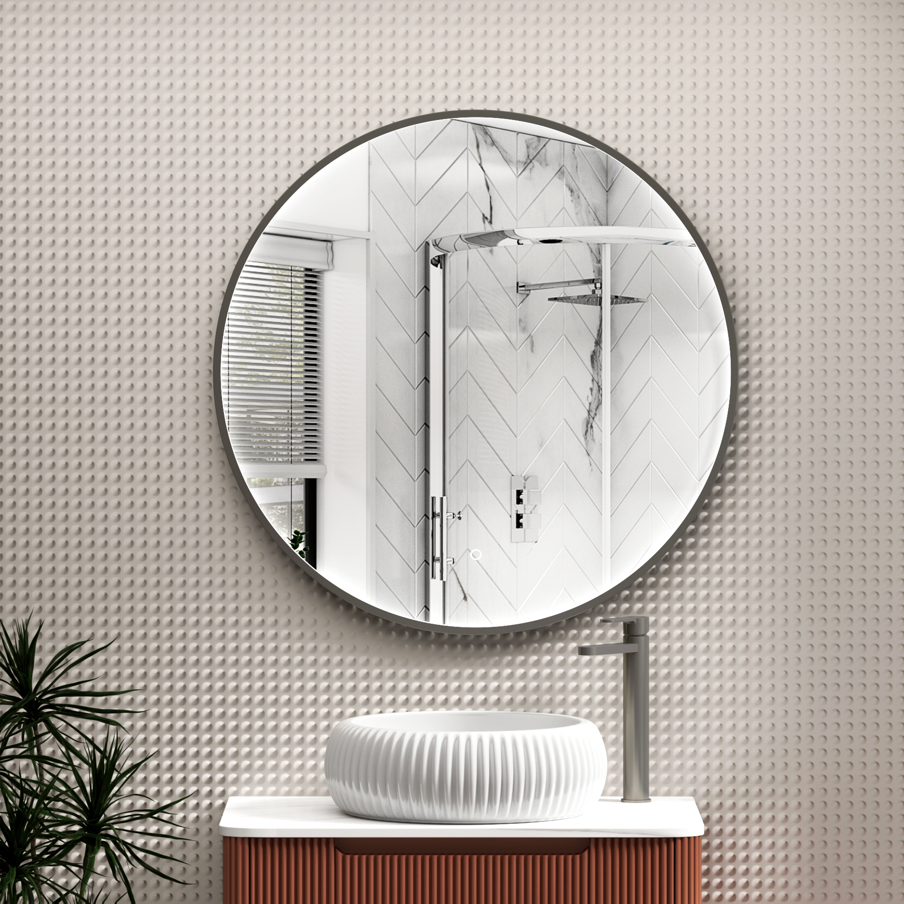 Luxor Round Framed Mirror Within Frame LED, Touch Sensor & Demister Pad - Multiple Colours & Sizes