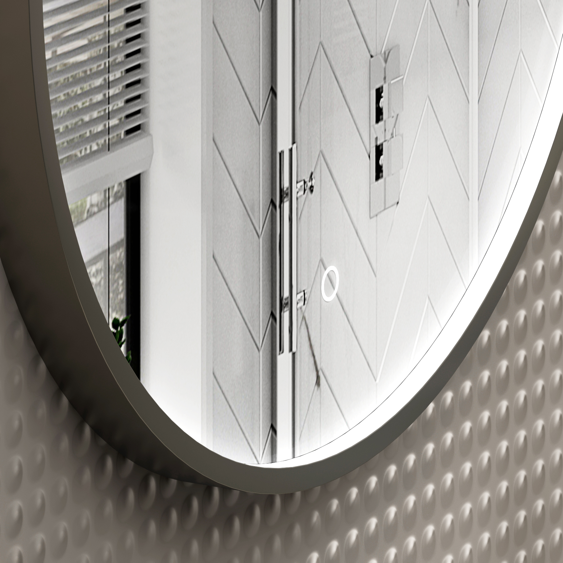 Luxor 800 x 800mm Gun Metal Grey Round Framed Mirror Within Frame LED, Touch Sensor & Demister Pad