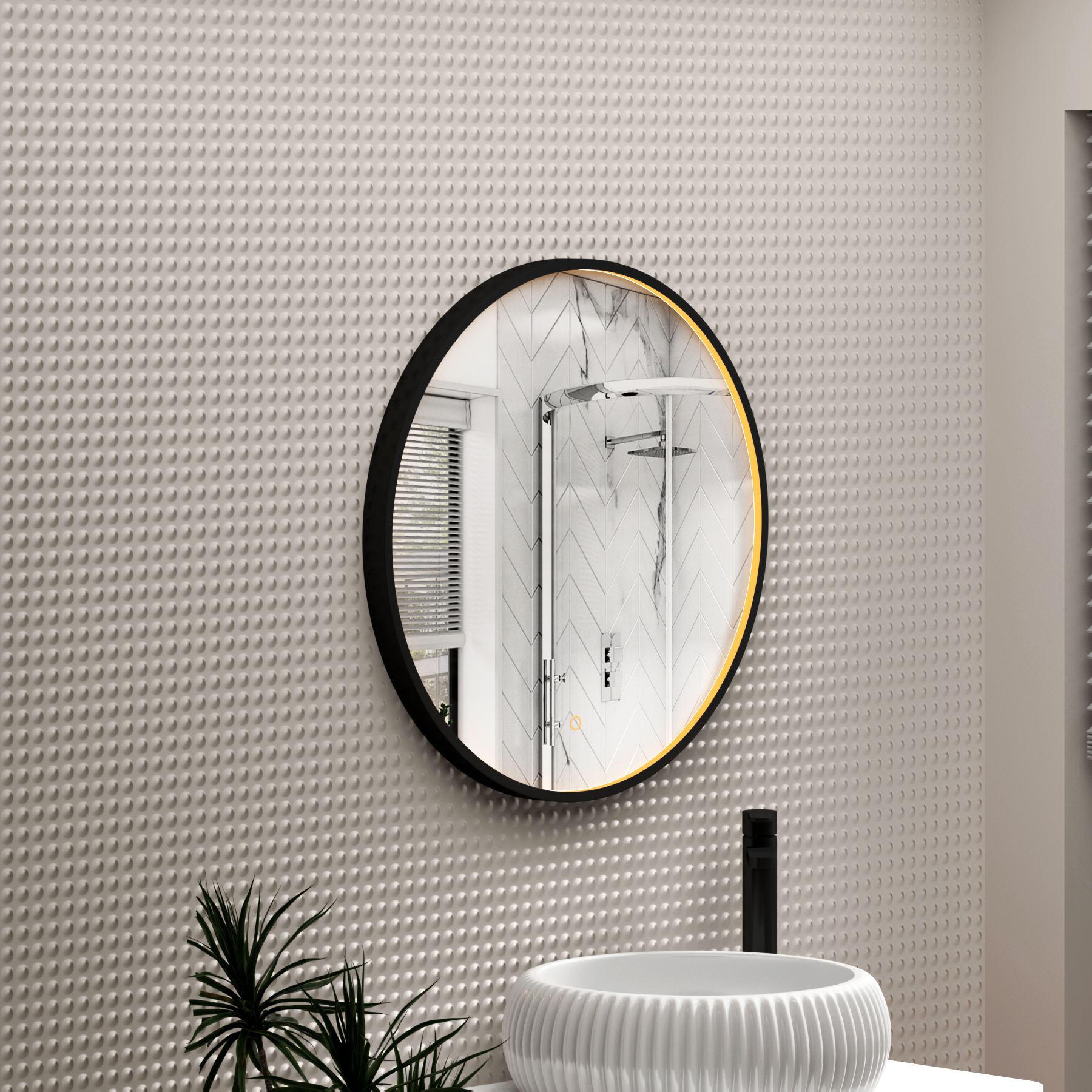 Luxor Round Framed Mirror Within Frame LED, Touch Sensor & Demister Pad - Multiple Colours & Sizes