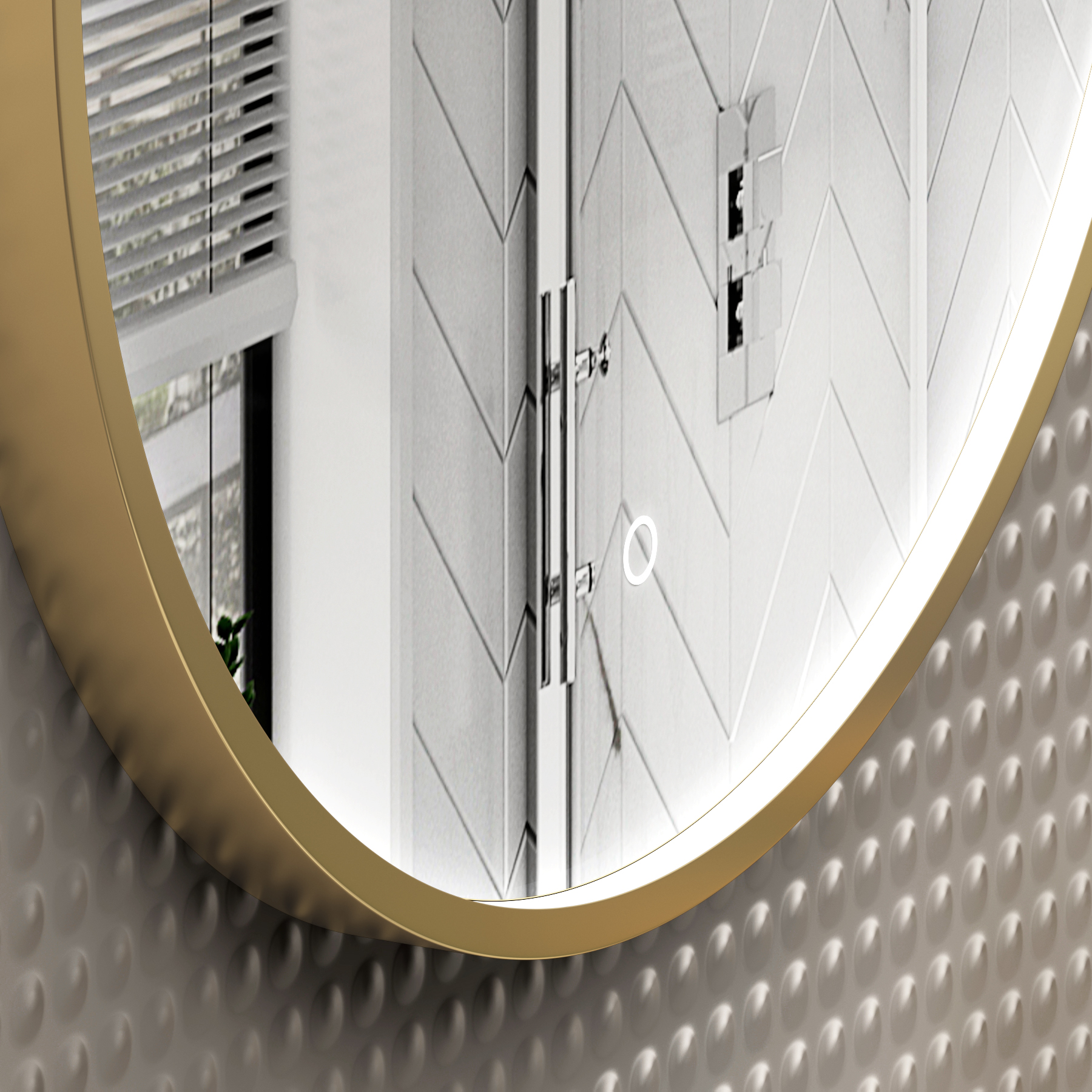 Luxor Brushed Brass Round Framed Mirror Within Frame LED, Touch Sensor & Demister Pad