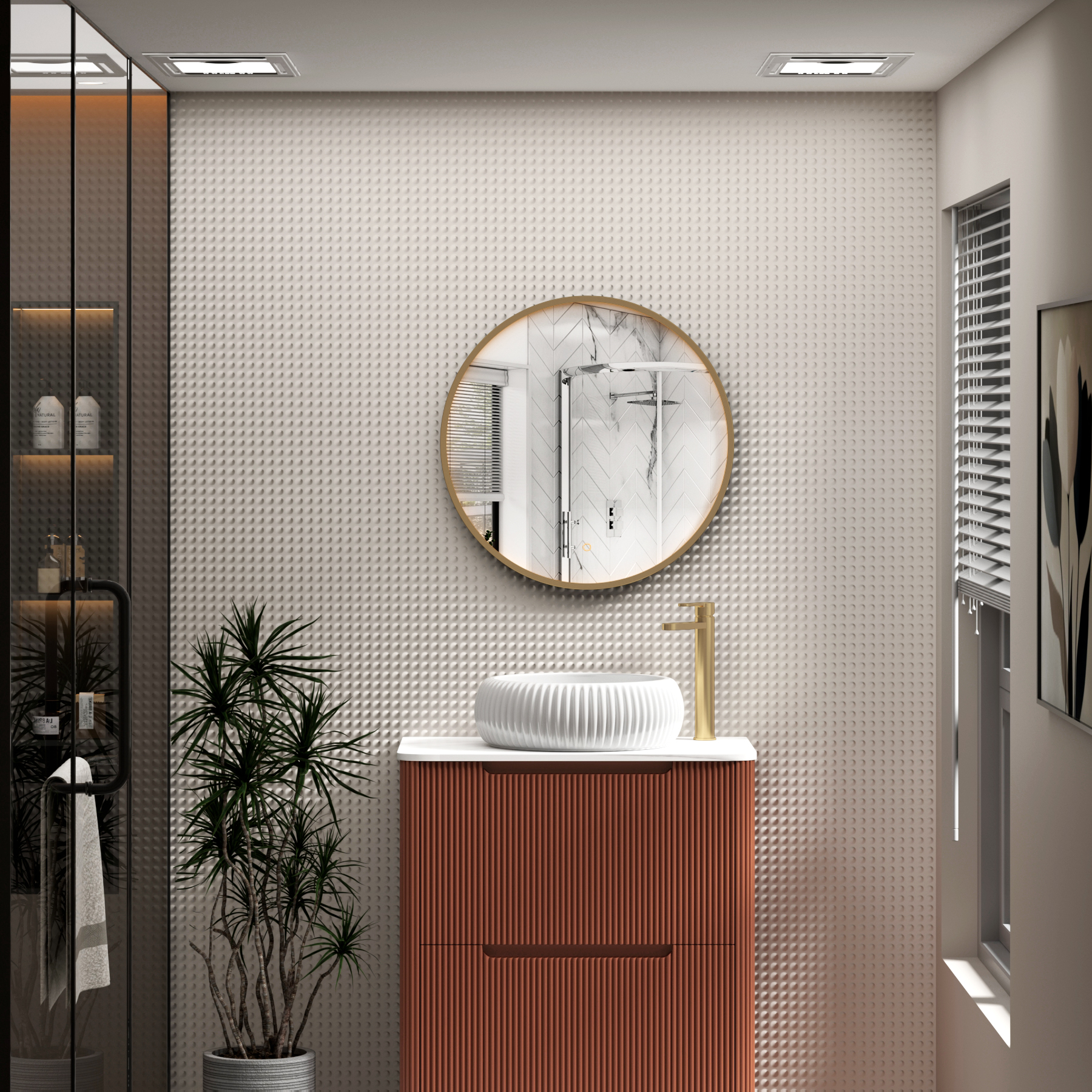 Luxor Brushed Brass Round Framed Mirror Within Frame LED, Touch Sensor & Demister Pad