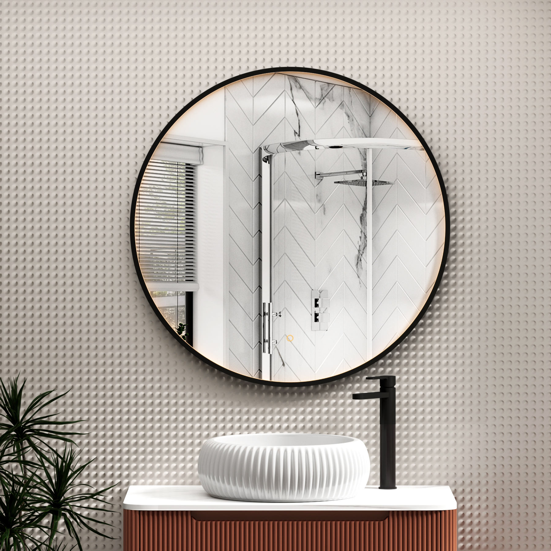 Luxor Round Framed Mirror Within Frame LED, Touch Sensor & Demister Pad - Multiple Colours & Sizes