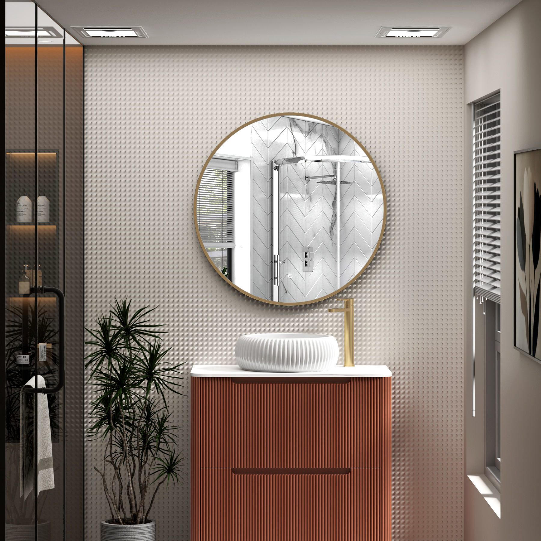 Luxor Brushed Brass Round Framed Mirror Within Frame LED, Touch Sensor & Demister Pad