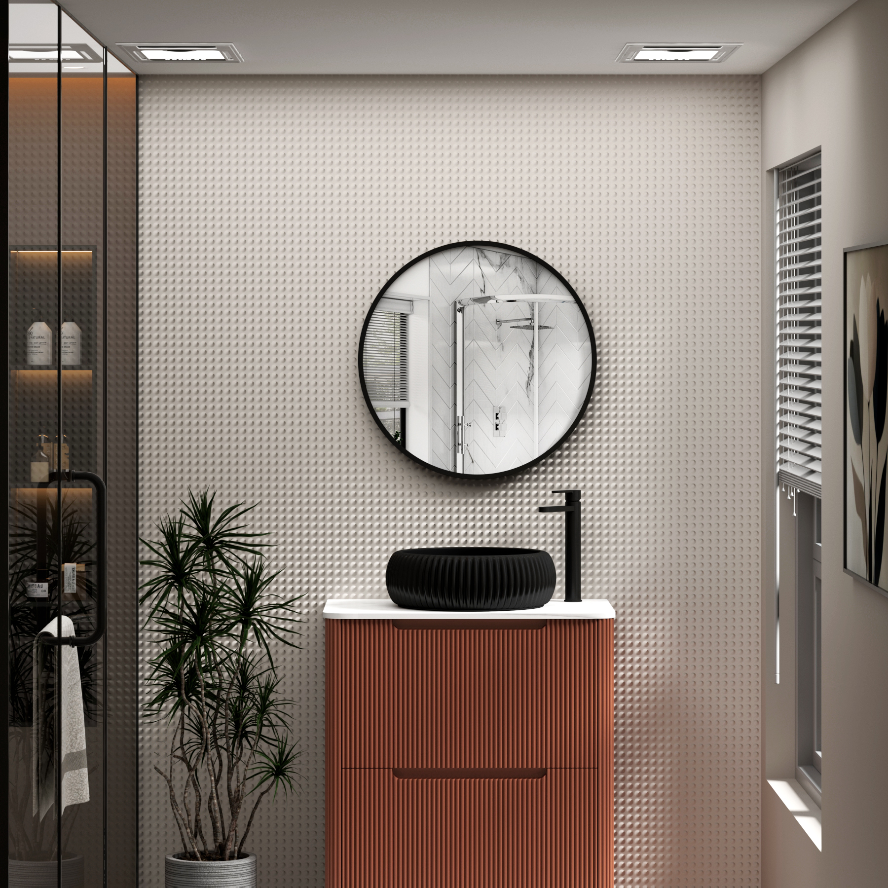 Elmore Matt Black Aluminum Framed Bathroom Mirror Round Minimalist Design 