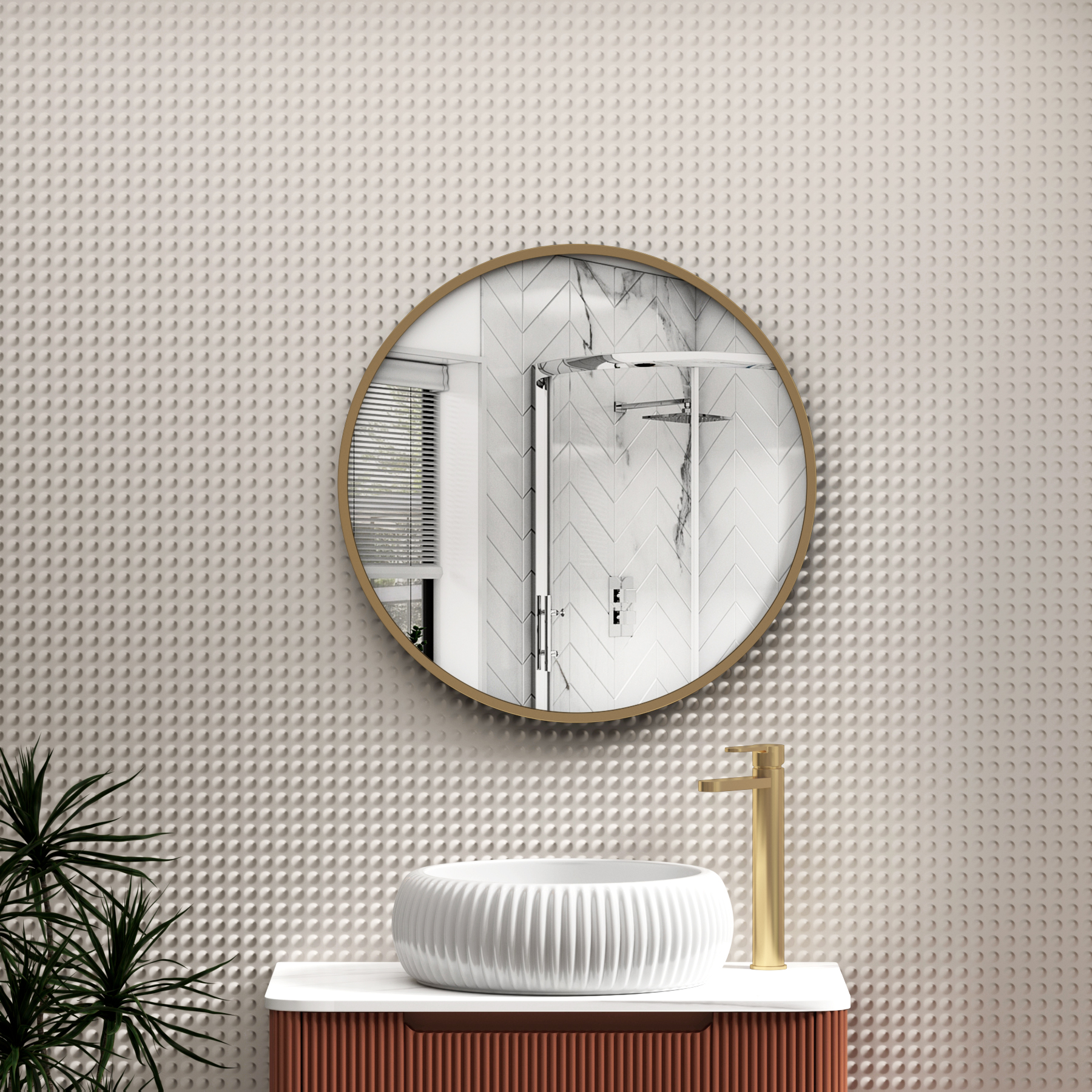 Elmore 600 x 600mm Brushed Brass Aluminum Framed Bathroom Mirror Round Minimalist Design