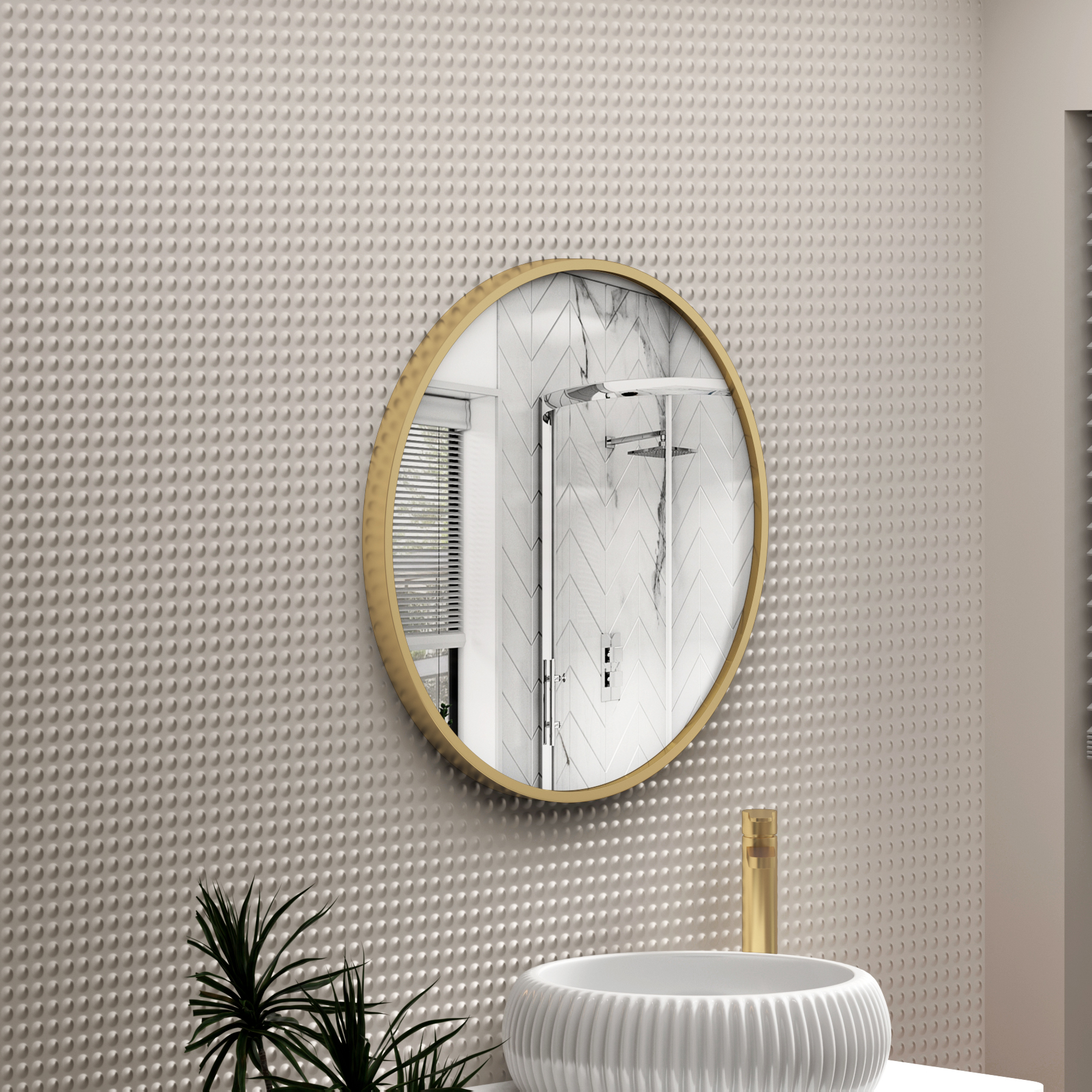 Elmore 600 x 600mm Brushed Brass Aluminum Framed Bathroom Mirror Round Minimalist Design