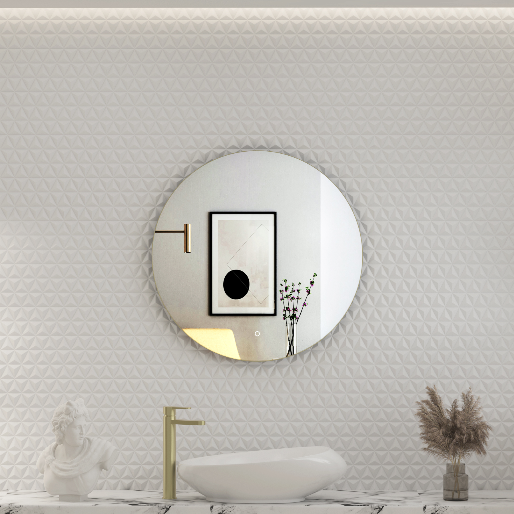 Luton Brushed Brass Round Backlit LED Illuminated Bathroom Mirror Framed with Touch Sensor & Anti-Fog