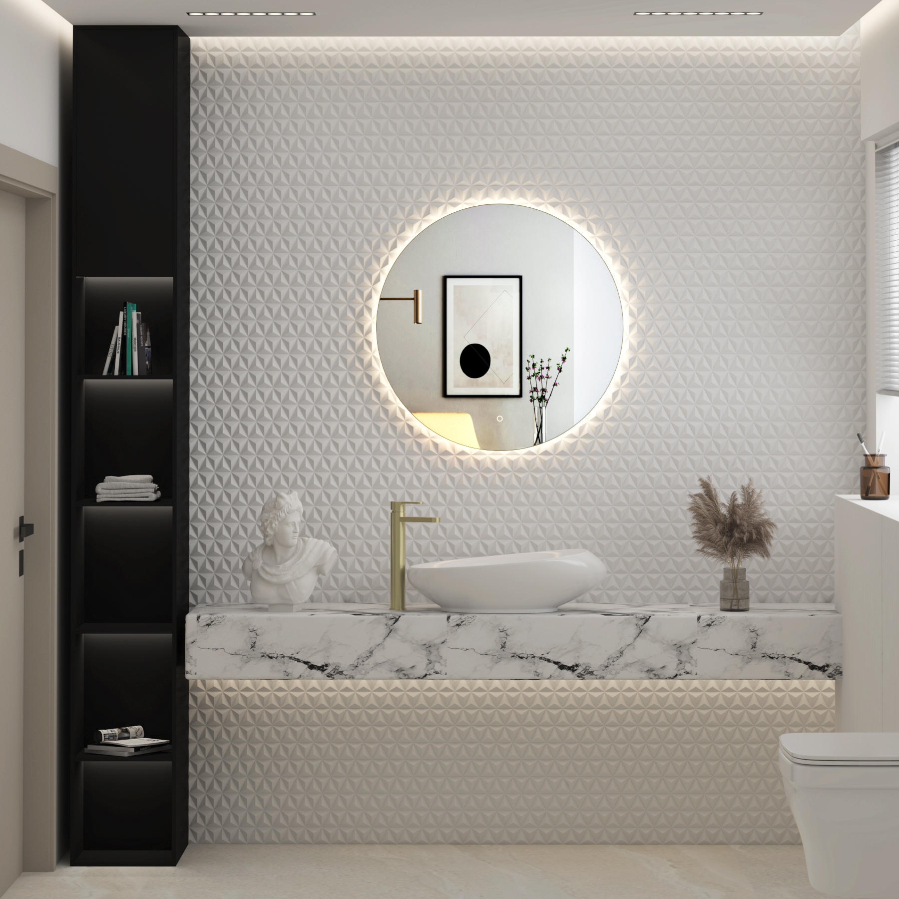 Luton 600 x 600mm Brushed Brass Round Backlit LED Illuminated Bathroom Mirror Framed with Touch Sensor