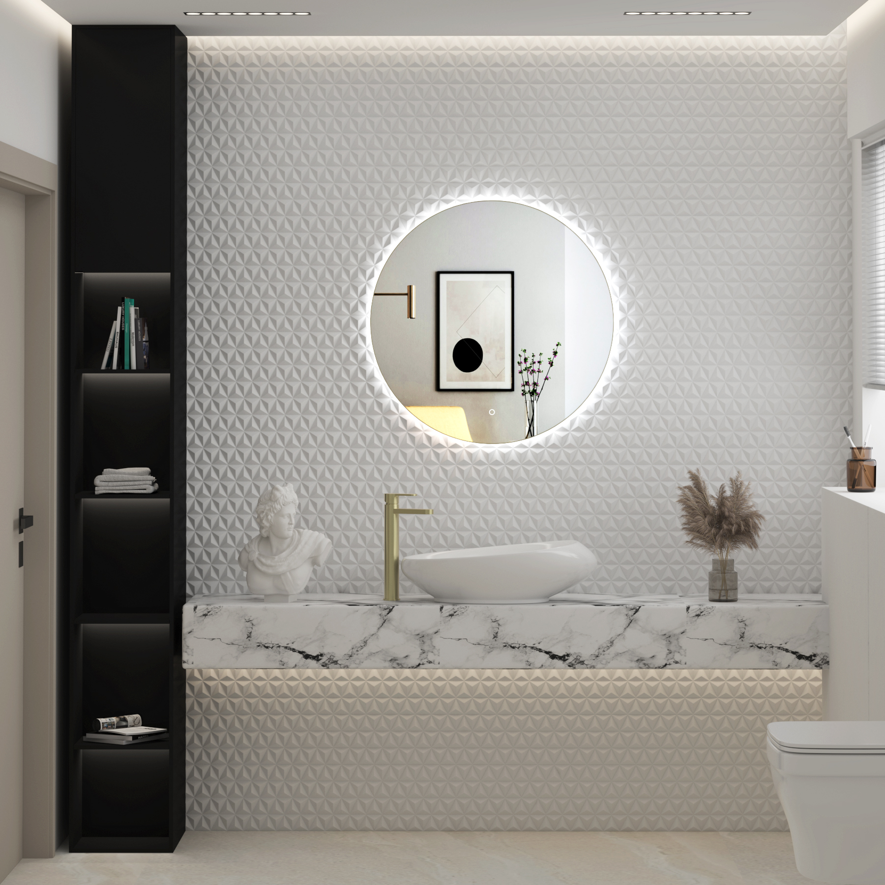 Luton 600 x 600mm Brushed Brass Round Backlit LED Illuminated Bathroom Mirror Framed with Touch Sensor
