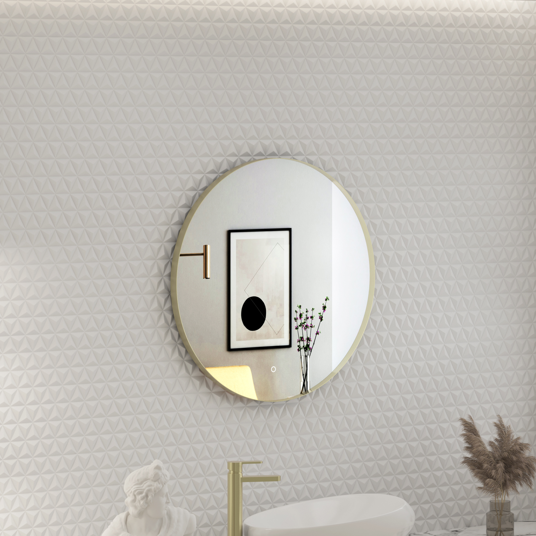 Luton Brushed Brass Round Backlit LED Illuminated Bathroom Mirror Framed with Touch Sensor & Anti-Fog